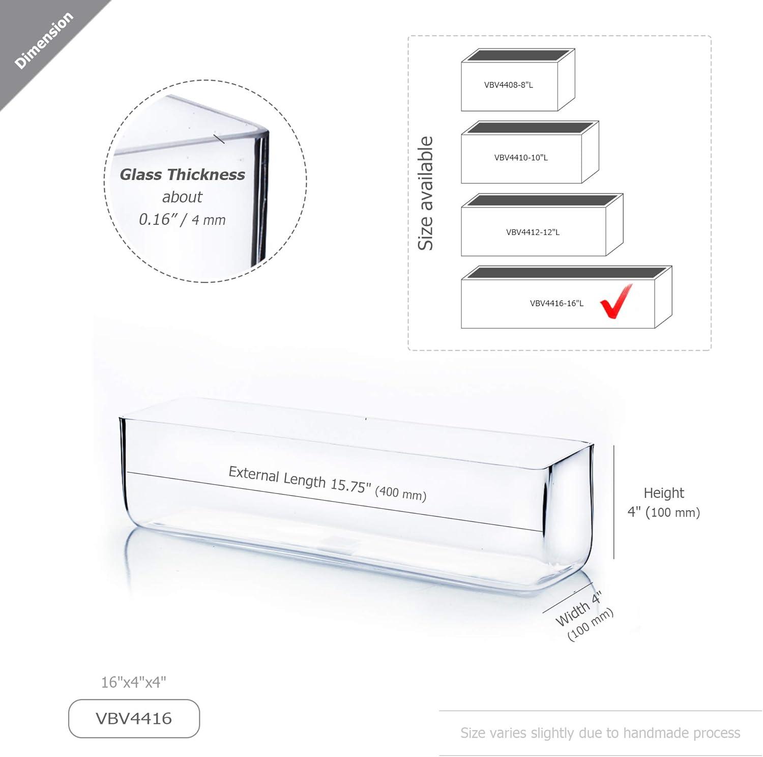 WGV Clear Rectangular Glass Planter Box Vase - 4" Wide x 16" Height, Good quality, Heavy Weighted Base - 1 Pc