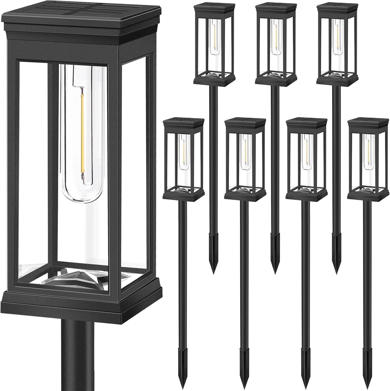 BITPOTT Solar Garden Lighting 8Pack Edison Bulbs Solar Powered Outdoor Pathway Light for Driveway