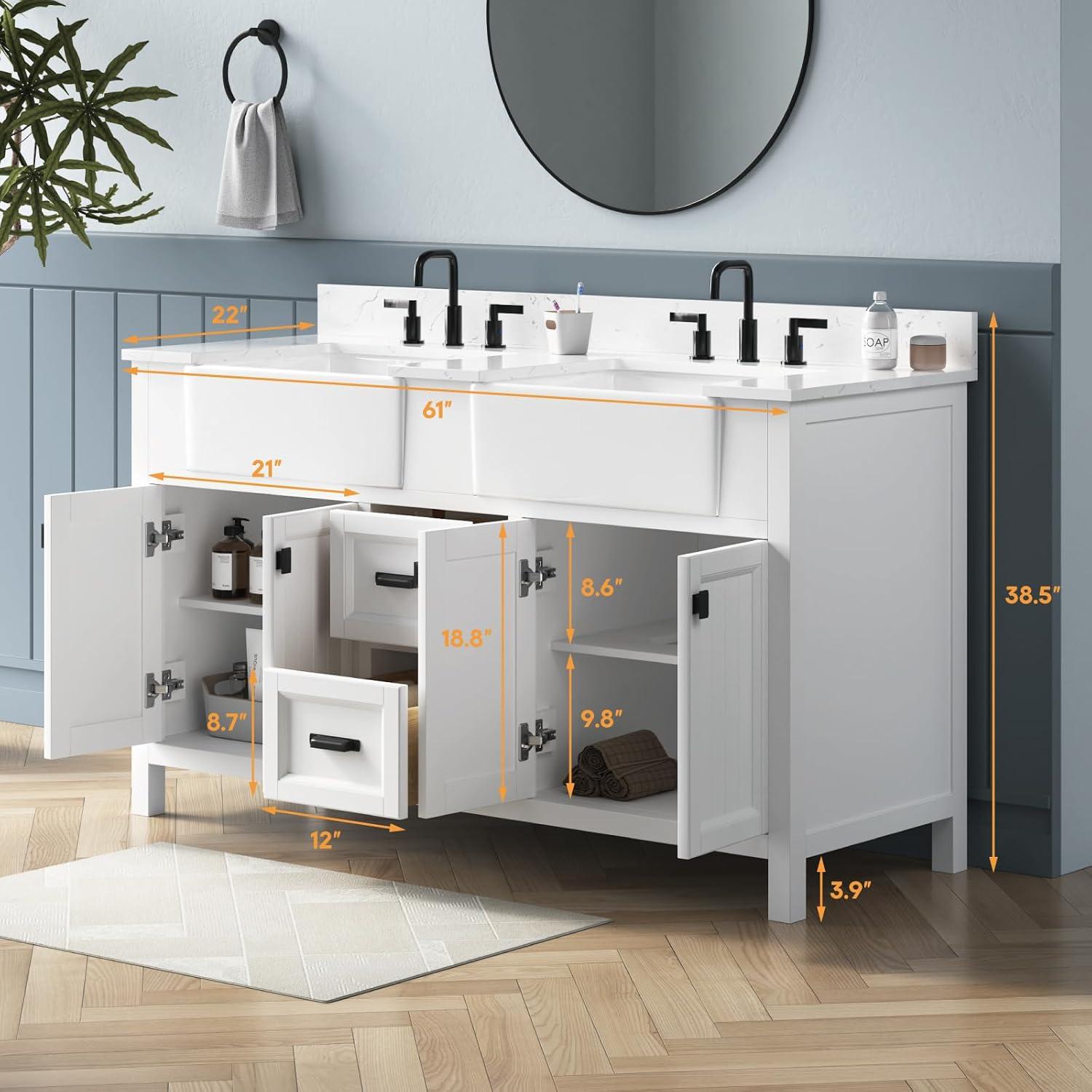 Richfield 60-inch White Painted Freestanding Double Sink Bathroom Vanity