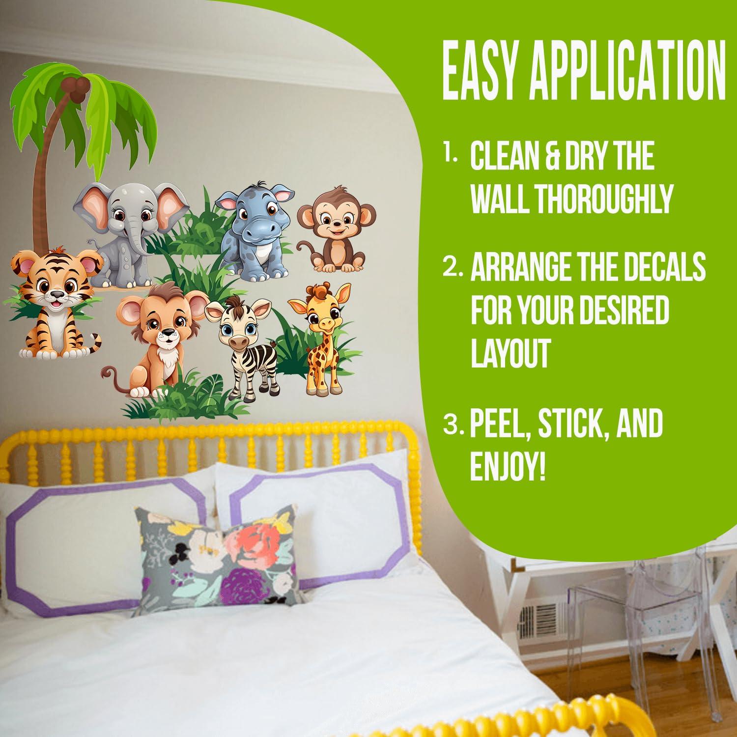 Premium Vinyl Jungle Animal Wall Decals for Nursery & Kids' Room