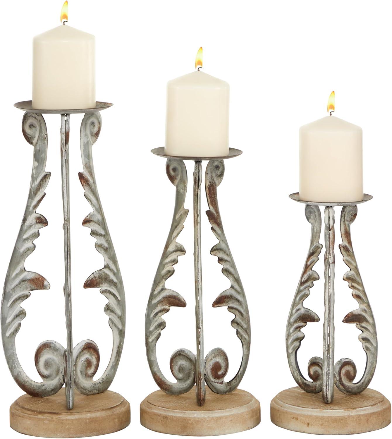 DecMode 3 Candle Silver Metal Candle Holder, Set of 3