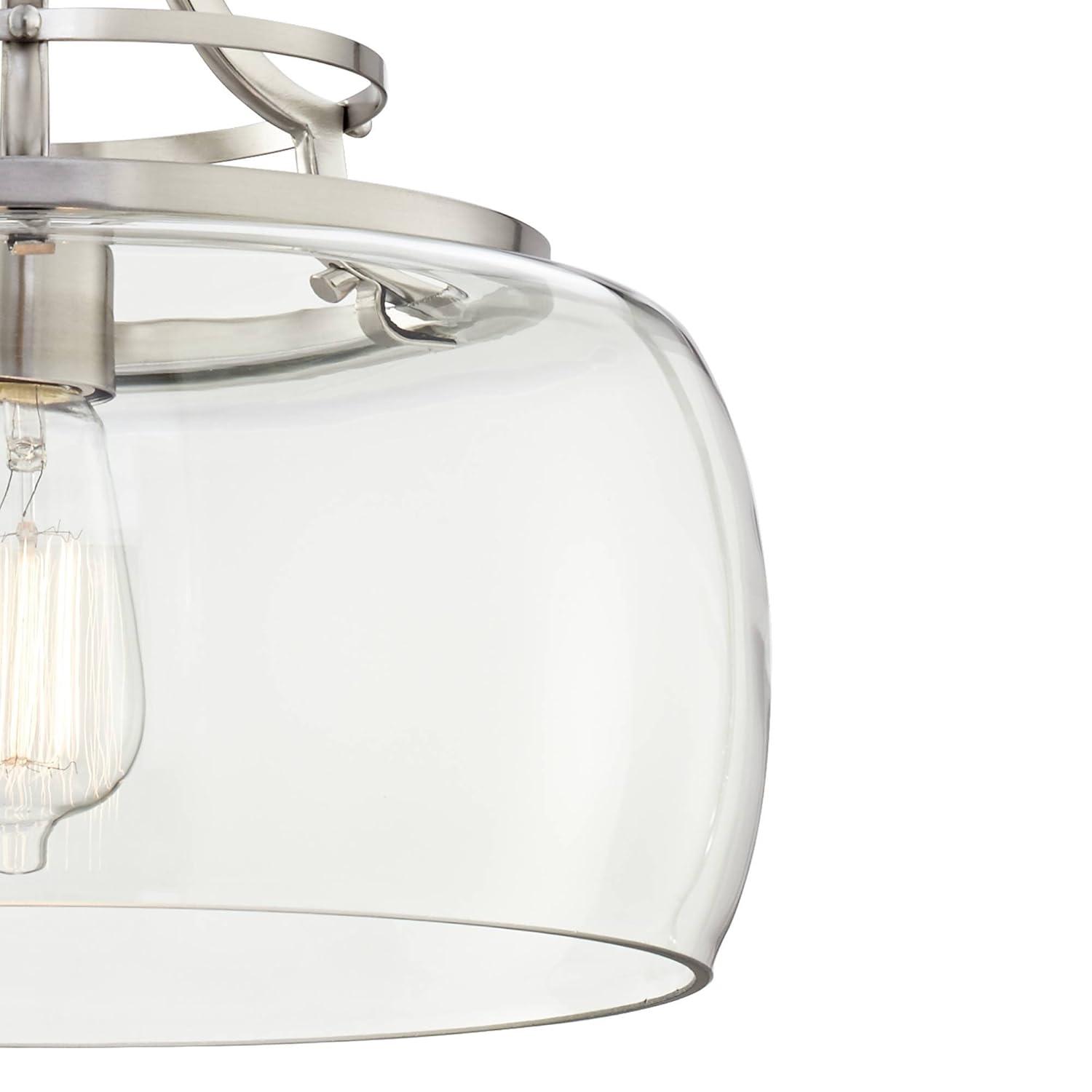 Franklin Iron Works Charleston Brushed Nickel Pendant Light 13 1/2" Wide Modern LED Clear Glass for Dining Room Kitchen Island
