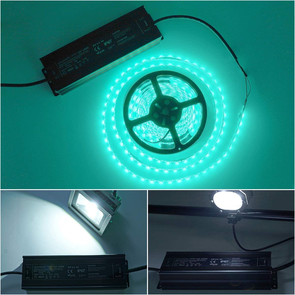 Black Aluminum Waterproof 250W LED Driver with 3-Prong Plug