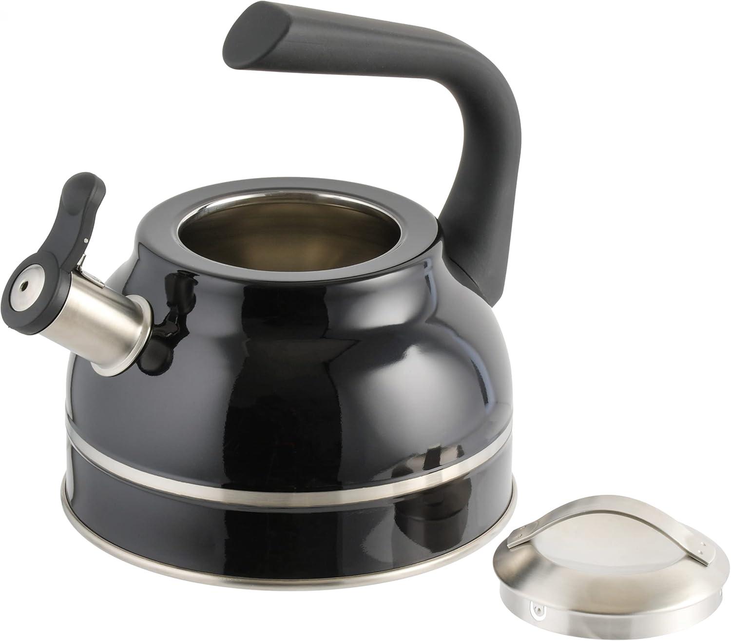 Kenmore Elite 2.3 Quart Black Stainless Steel Whistling Tea Kettle