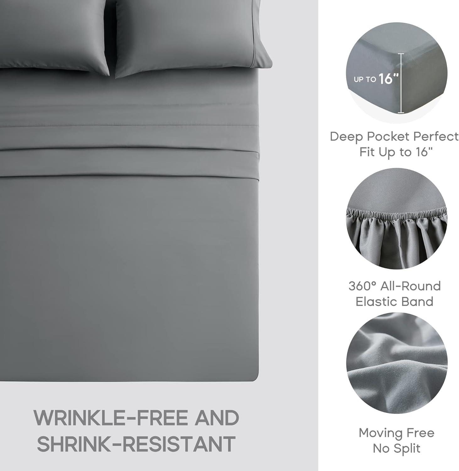 Full Gray Microfiber Deep Pocket Bed Sheet Set