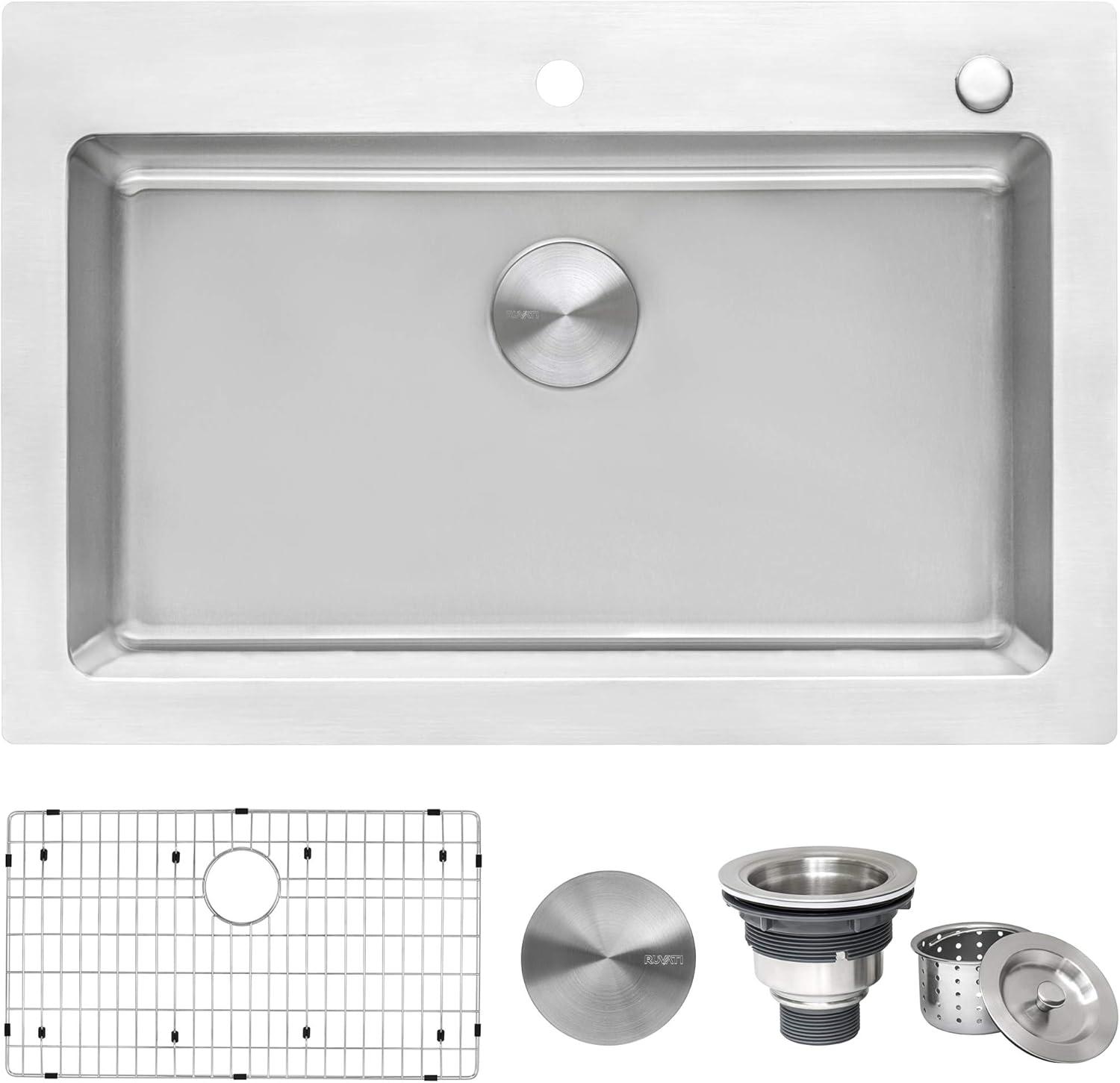 Ruvati 33 x 22 Inch Stainless Steel Drop-In Single Bowl Kitchen Sink