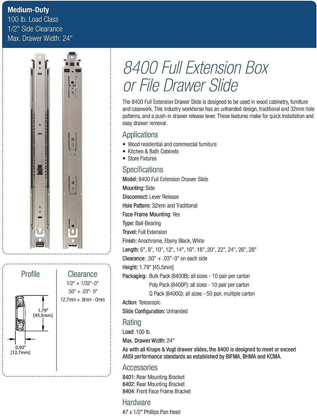 Knape & Vogt Full Extension Precision Ball Bearing Drawer Slide 28-in