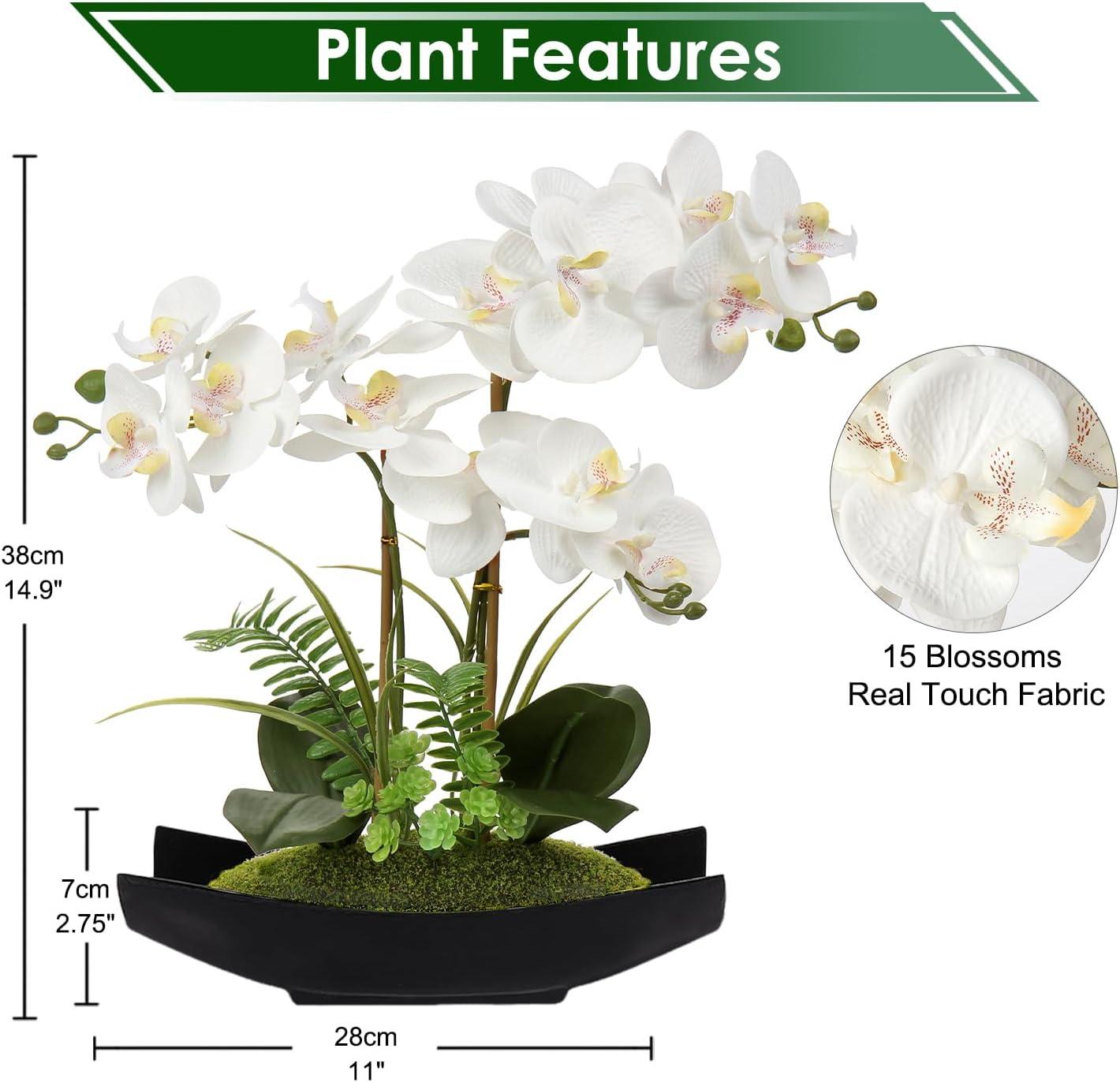 15" Artificial Orchid Flowers Phalaenopsis Flower Arrangements in Silver Vase Wedding Party Home Decor