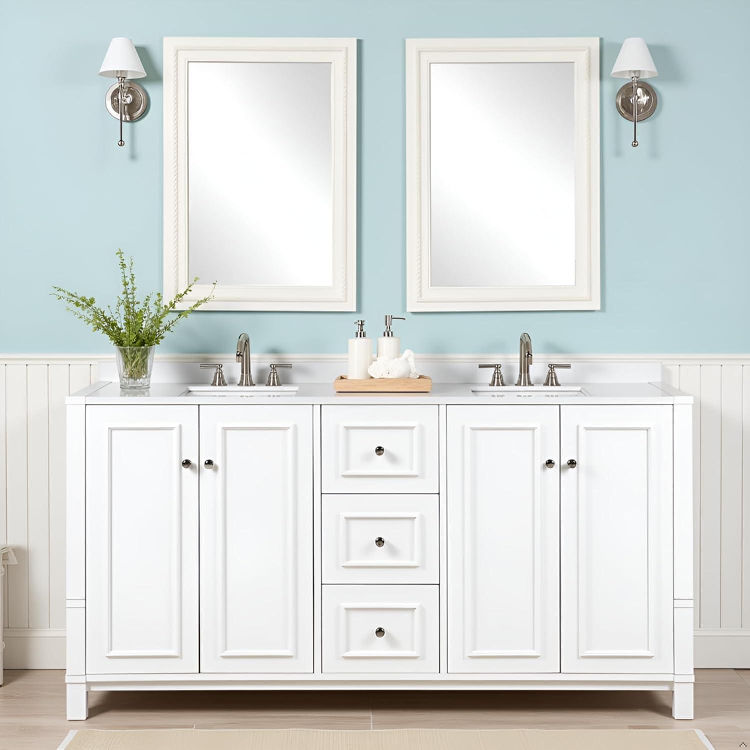 Alaterre Furniture Williamsburg 60"W White Wood Vanity Cabinet Only