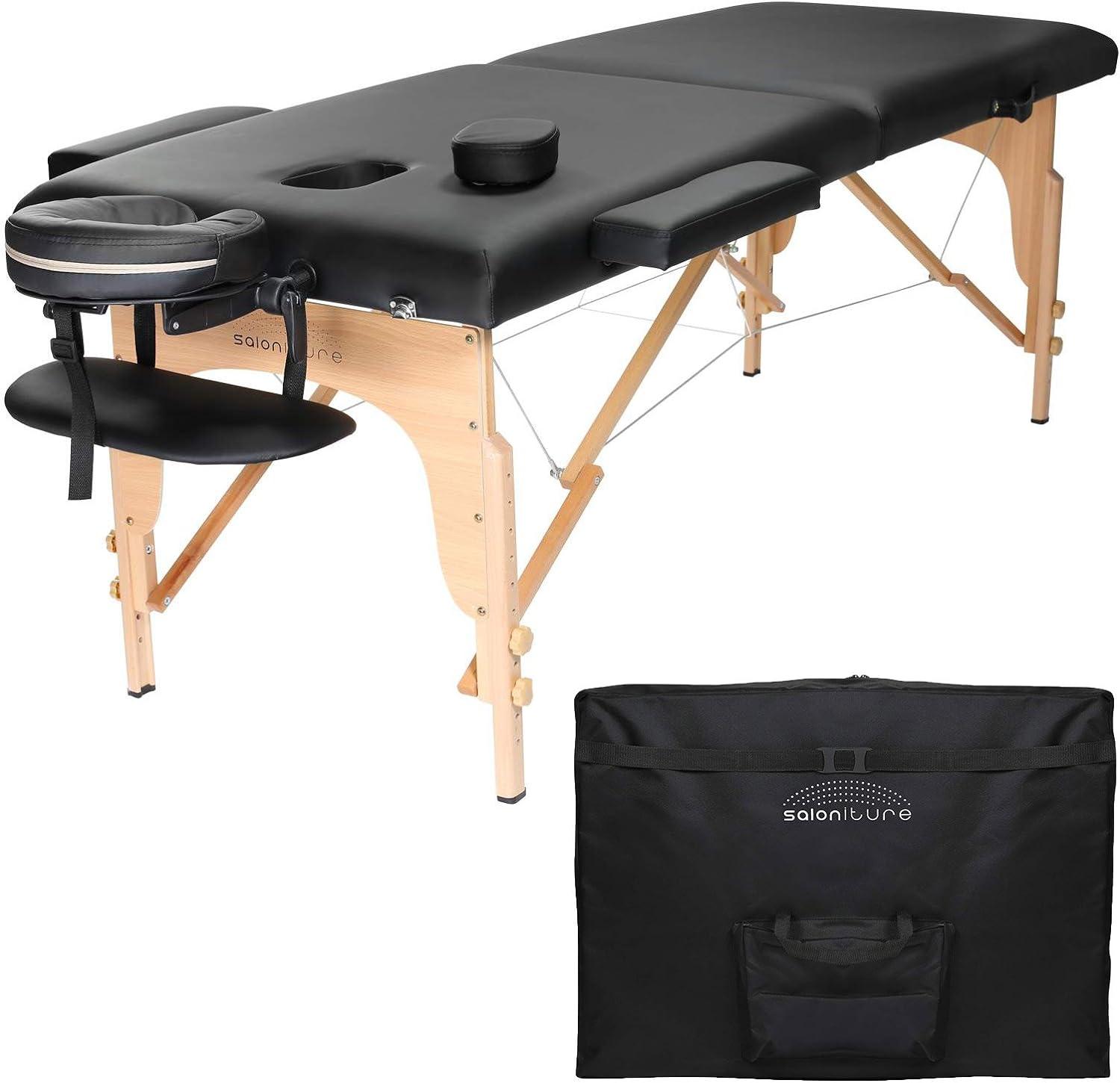 Saloniture Portable Professional Folding Massage Table with Carrying Case - Black