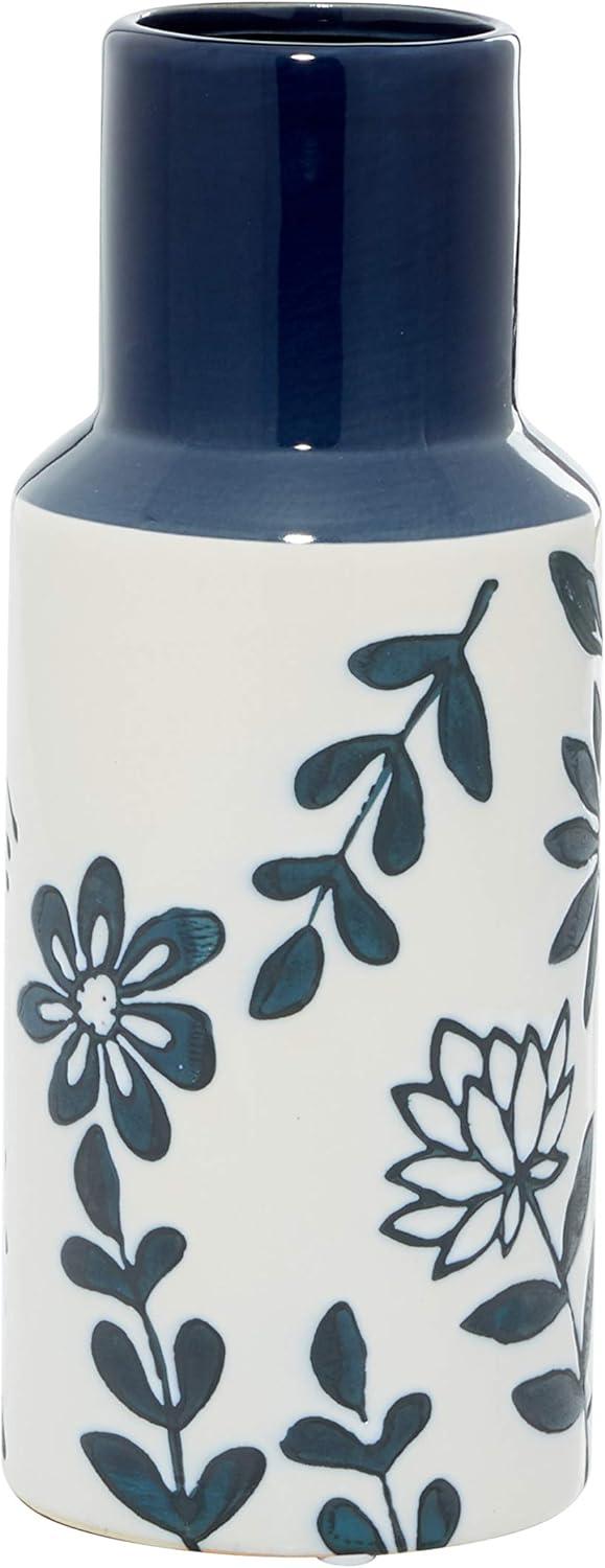 The Novogratz 12" Floral Handmade Blue Ceramic Vase