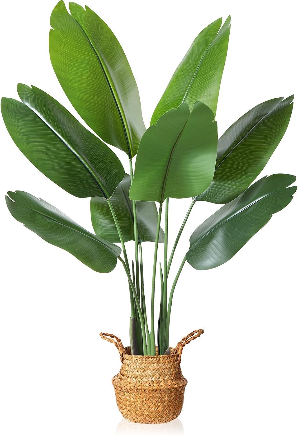 HOMEFAN Artificial Tree Bird of Paradise Artificial Plant 4 Feet Faux Plant with 8 Trunks Artificial Banana Leaf Fake Plants in Pot for Home Decor Indoor Living Room Outdoor Decor Housewarming Gift