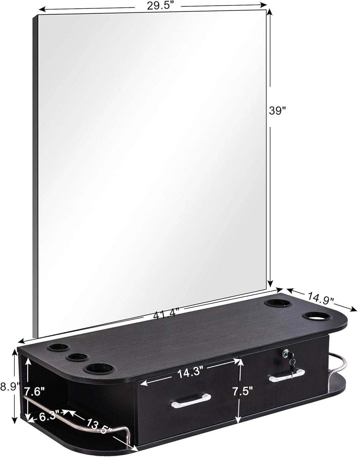 Black Particle Board Wall Mount Styling Station with Mirror