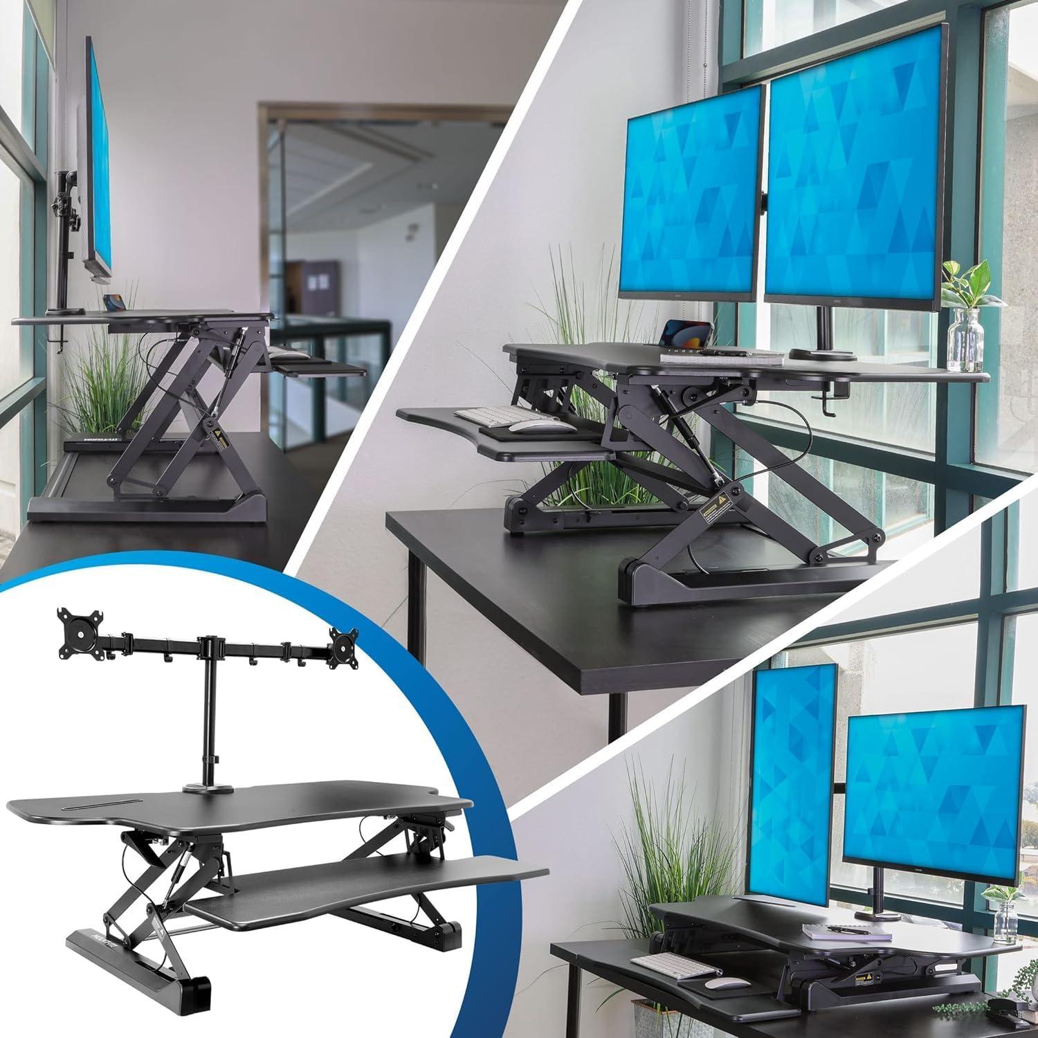 Black Adjustable Dual Monitor Standing Desk Converter with Gas Spring