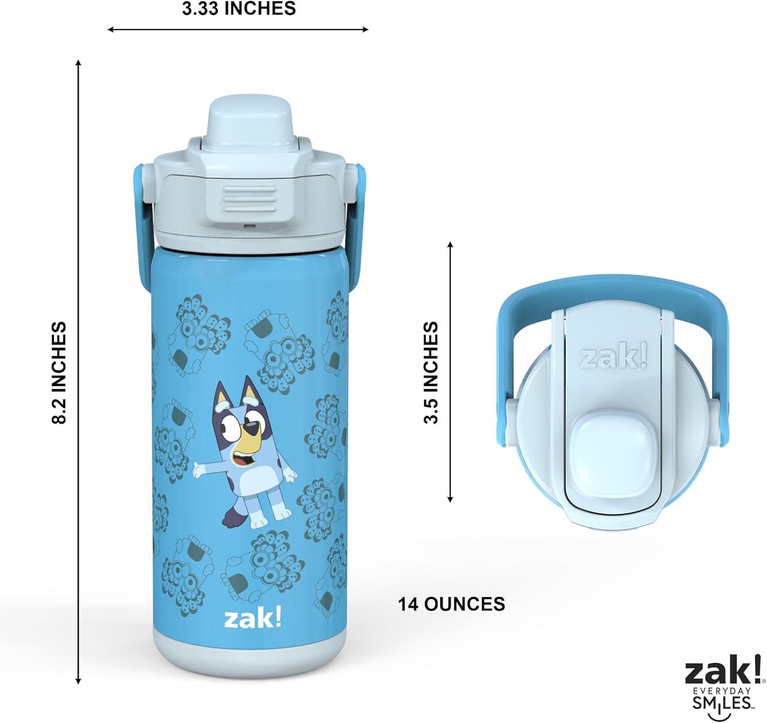 Zak Designs 14oz Stainless Steel Kids' Water Bottle with Antimicrobial Spout 'Bluey'