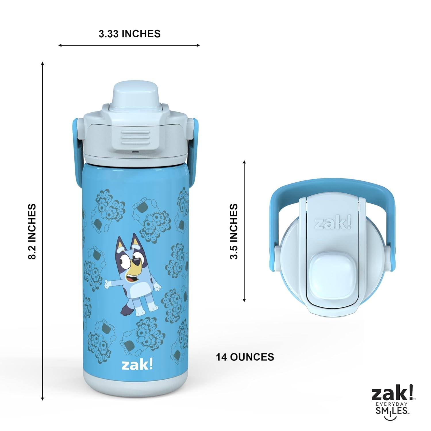 Zak Designs 14oz Stainless Steel Kids' Water Bottle with Antimicrobial Spout 'Bluey'