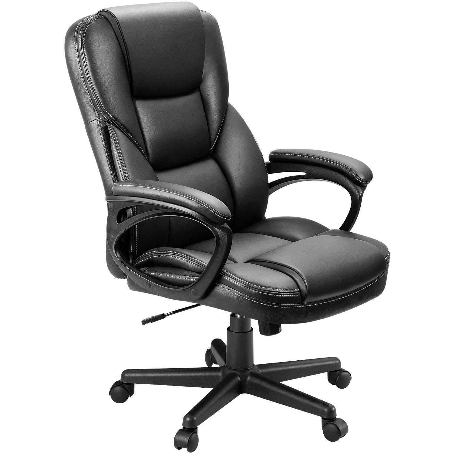 Office Executive Chair High Back Adjustable Managerial Home Desk Chair, Swivel Computer Leather Chair with Lumbar Support (Black)