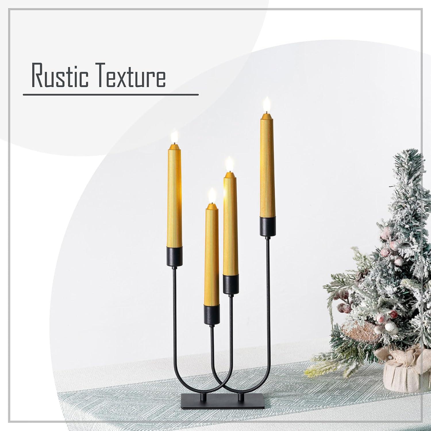 Candelabra Fireplace Black Vintage Metal Candle Stick Holders For Taper Candles Set Of 4 With Iron-0.8" Diameter Candlestick Ideal For Table Centerpiece