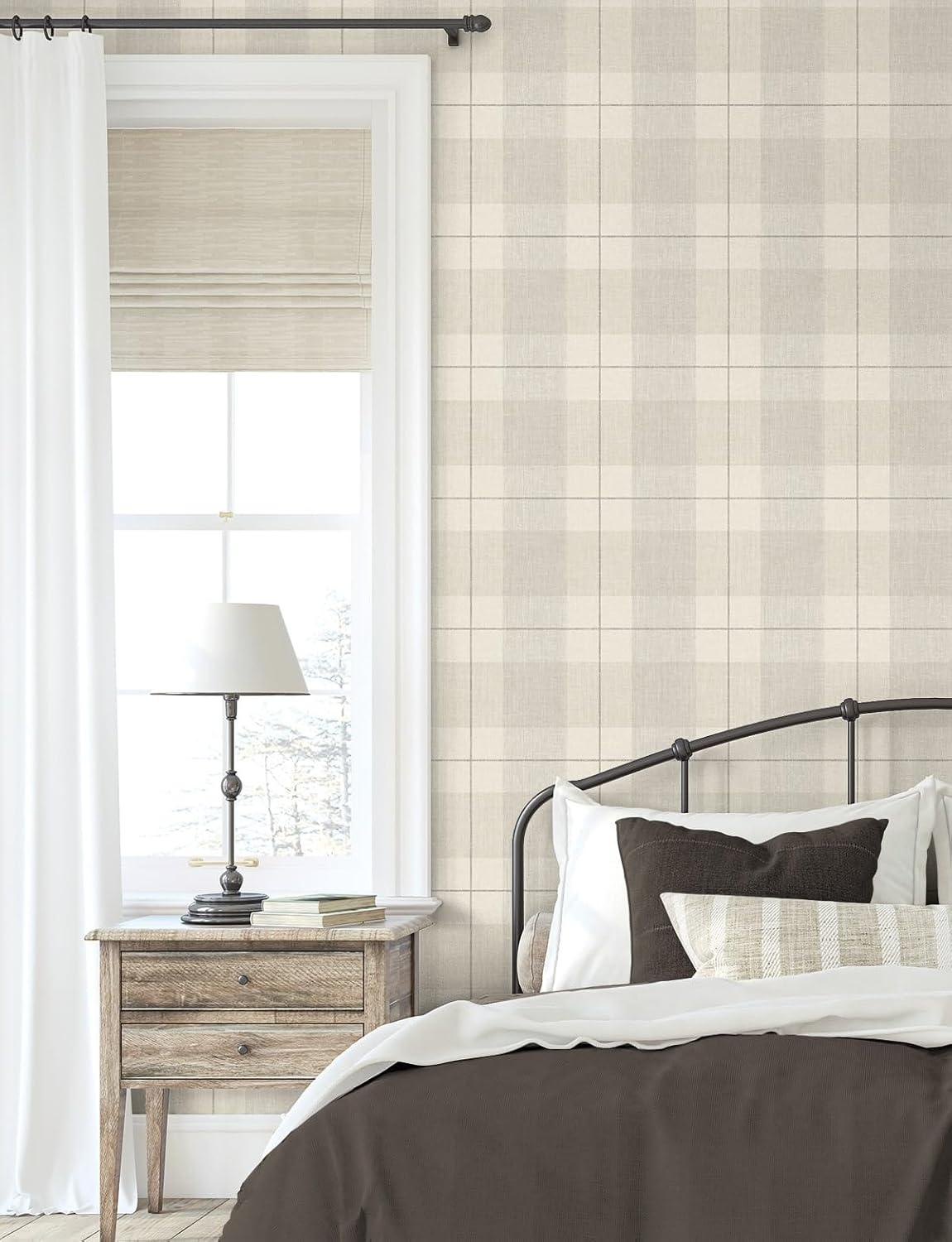 Neutral Plaid Peel and Stick Vinyl Wallpaper Roll