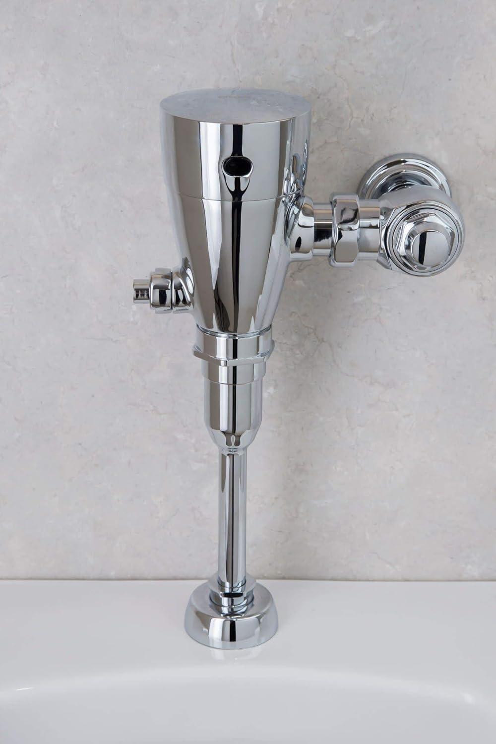 Chrome Electronic Sensor-Operated Urinal Flush Valve with Vandal-Resistant Features