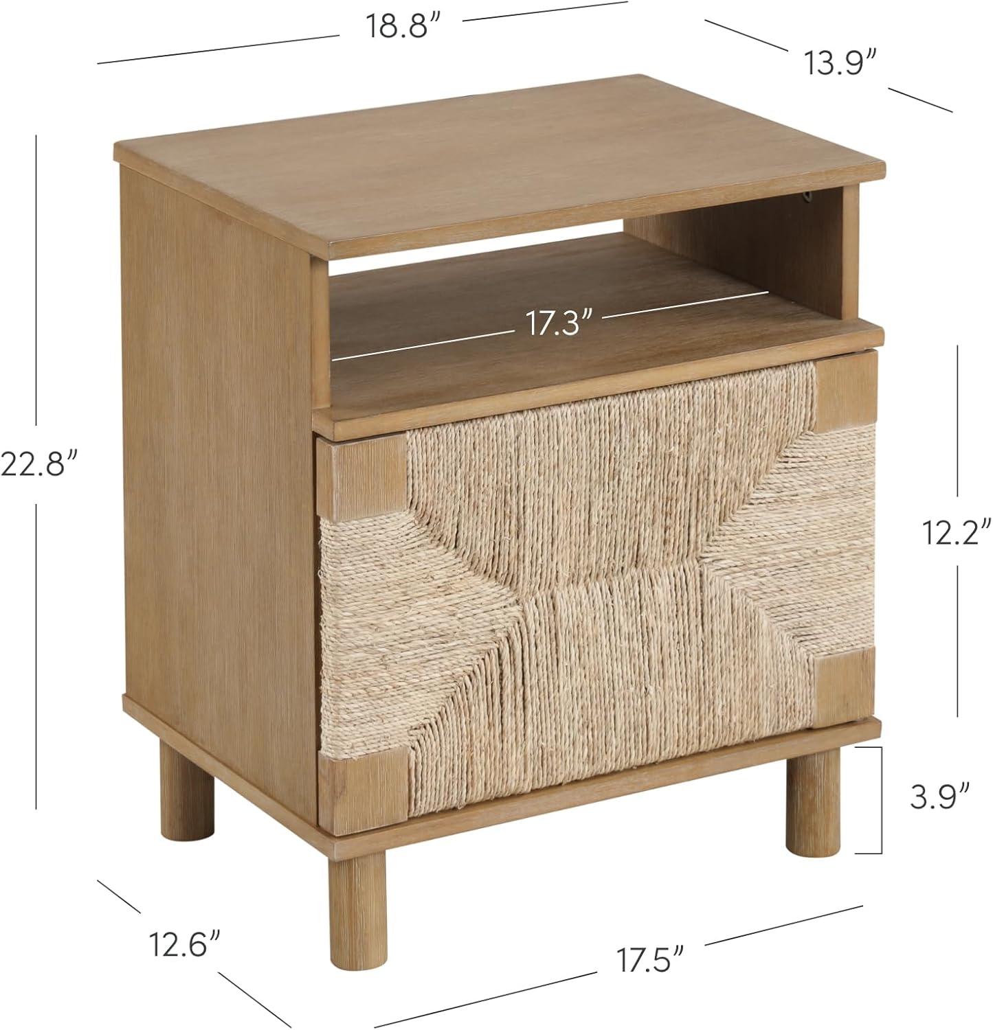 Beacon Light Brown Wood and Seagrass Nightstand