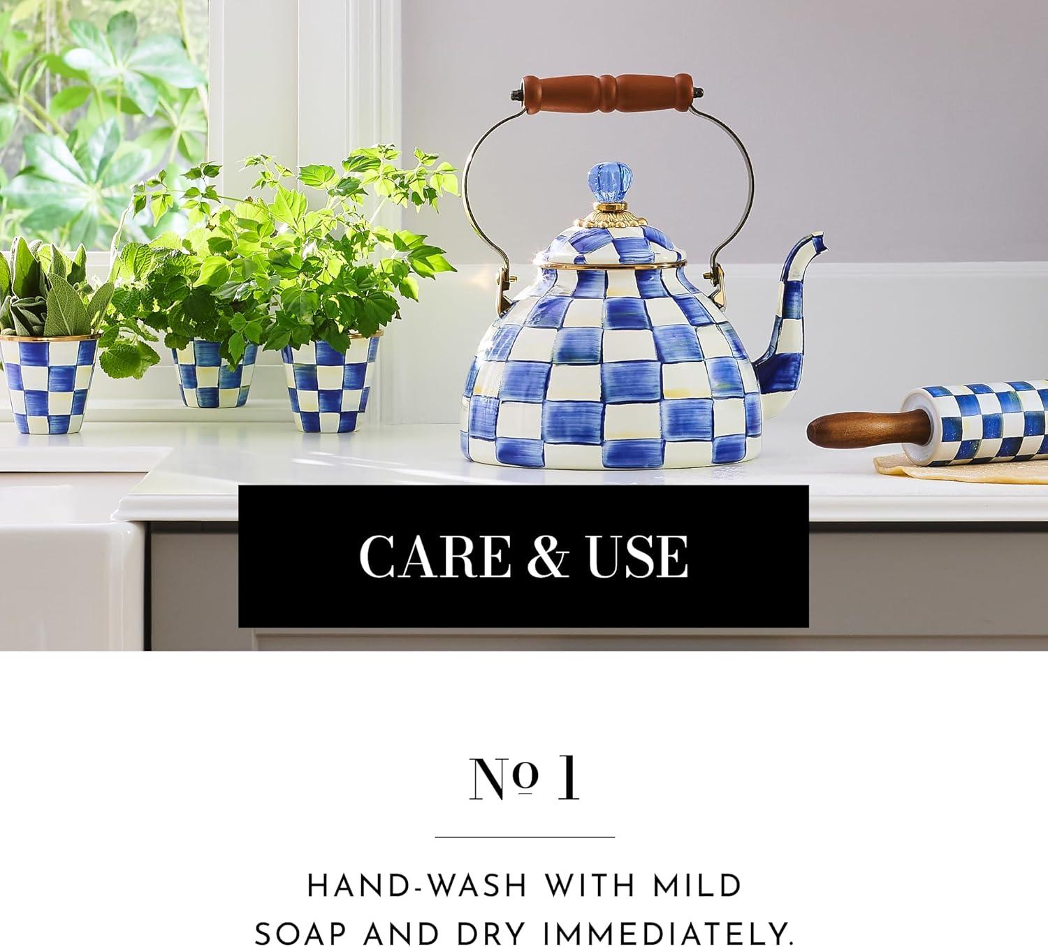 Small Blue and White Painted Enamel Garden Pot