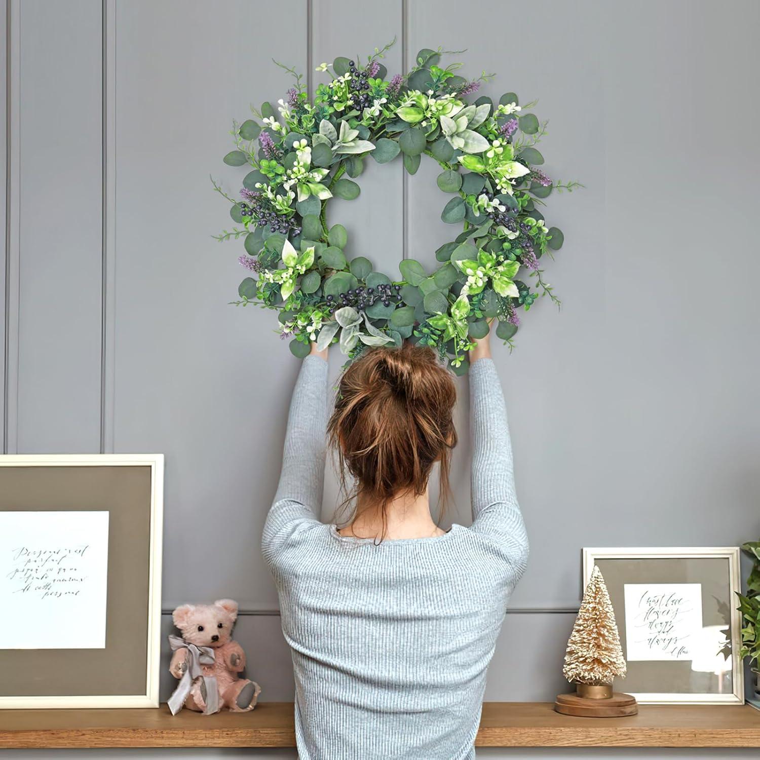 The Holiday Aisle® 22" Artificial Spring Summer Farmhouse Eucalyptus Berry Front Door Wreath