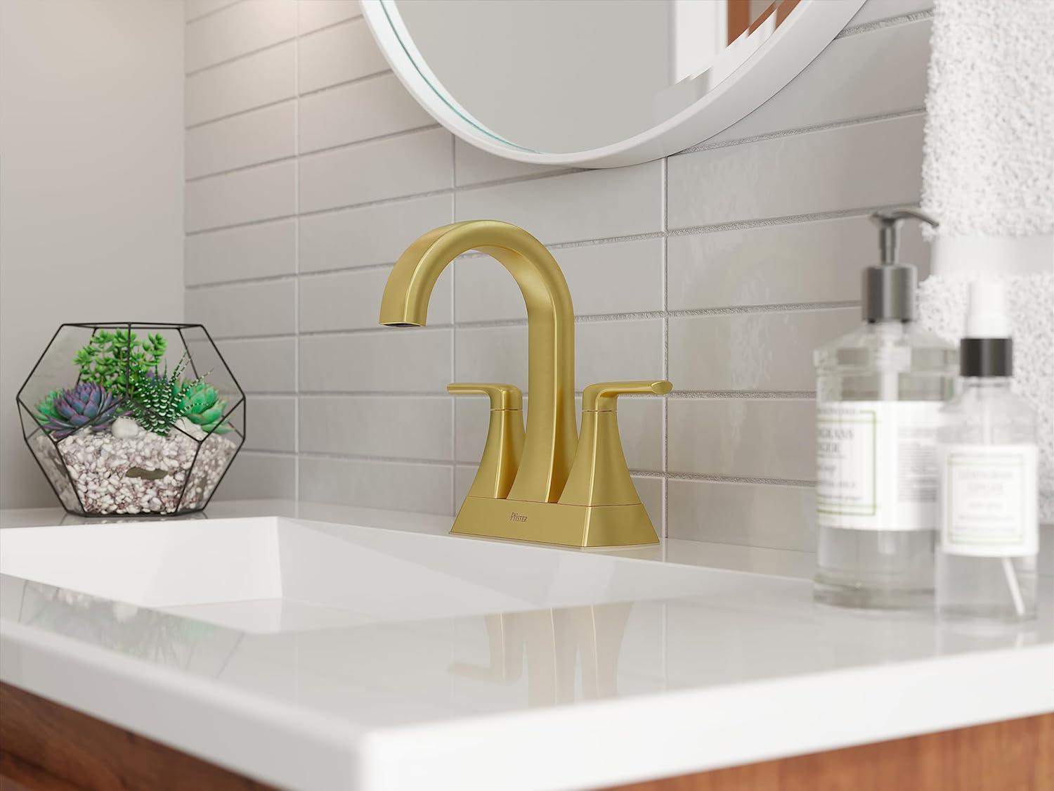 Brushed Gold Metal 2-Handle Centerset Bathroom Faucet