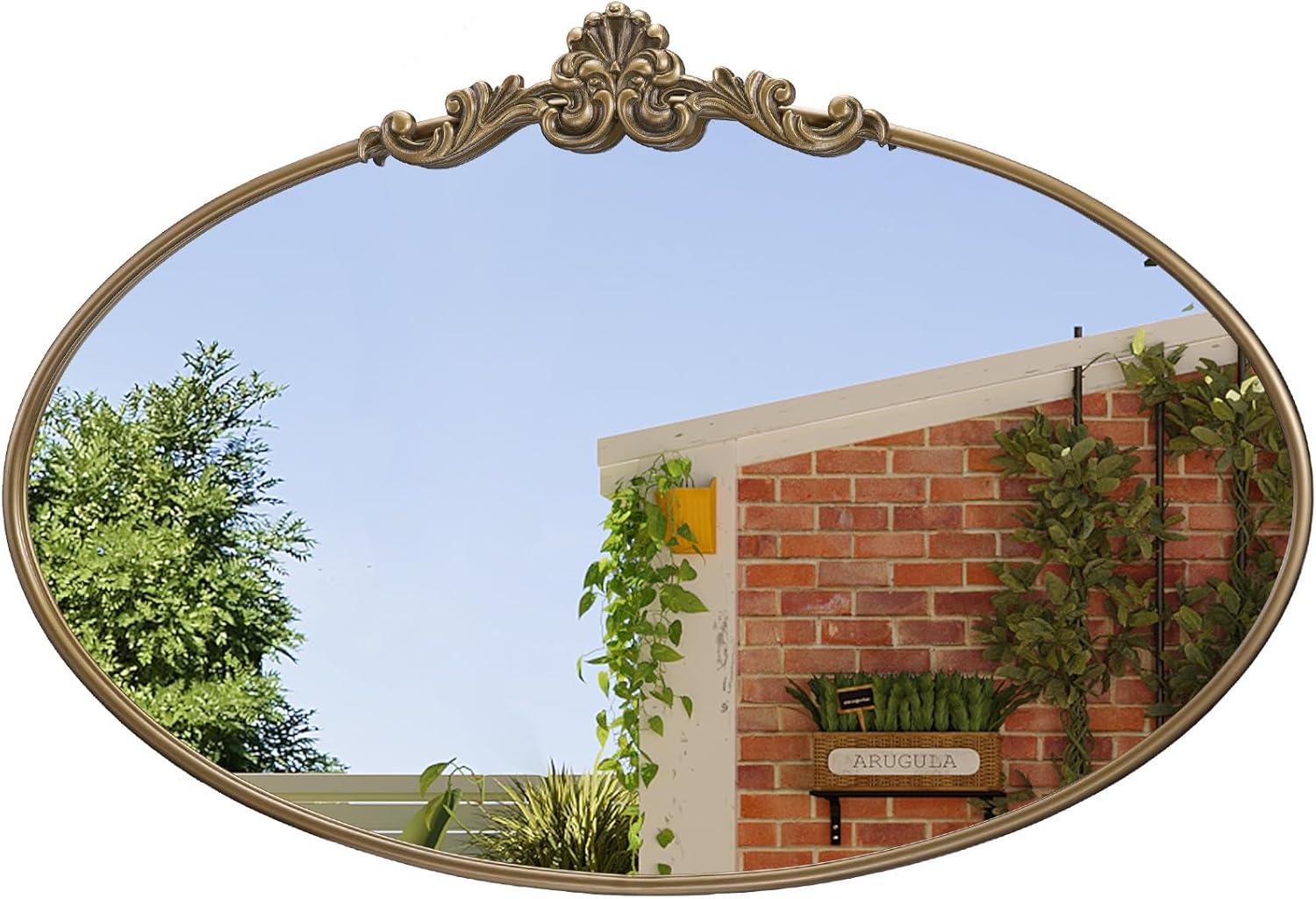 Kate & Laurel All Things Decor 24"x36" Arendahl Traditional Vertical Oval Wall Mirror Antique Gold: Ornate, No Assembly Required