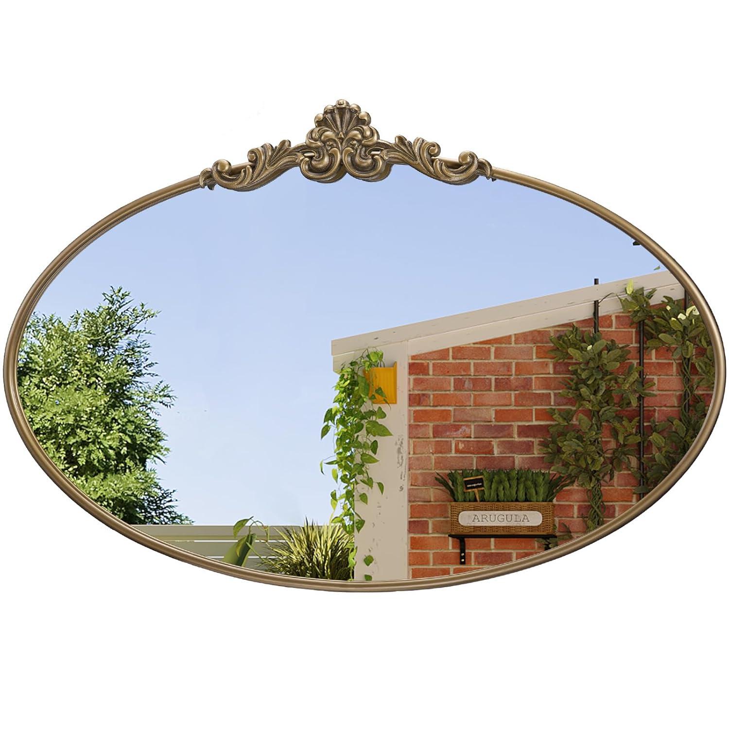 Kate & Laurel All Things Decor 24"x36" Arendahl Traditional Vertical Oval Wall Mirror Antique Gold: Ornate, No Assembly Required