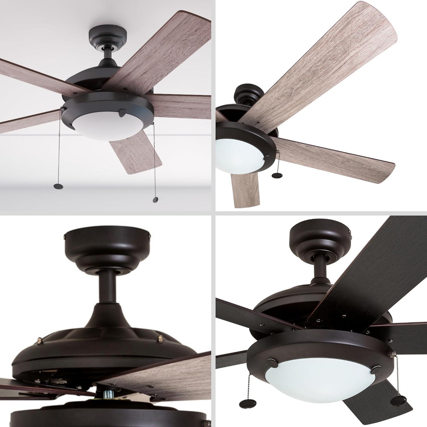 Prominence Home Bolivar 52" Bronze Ceiling Fan with 5 Blades, Integrated LED Light Kit, Pull Chains & Reverse Airflow