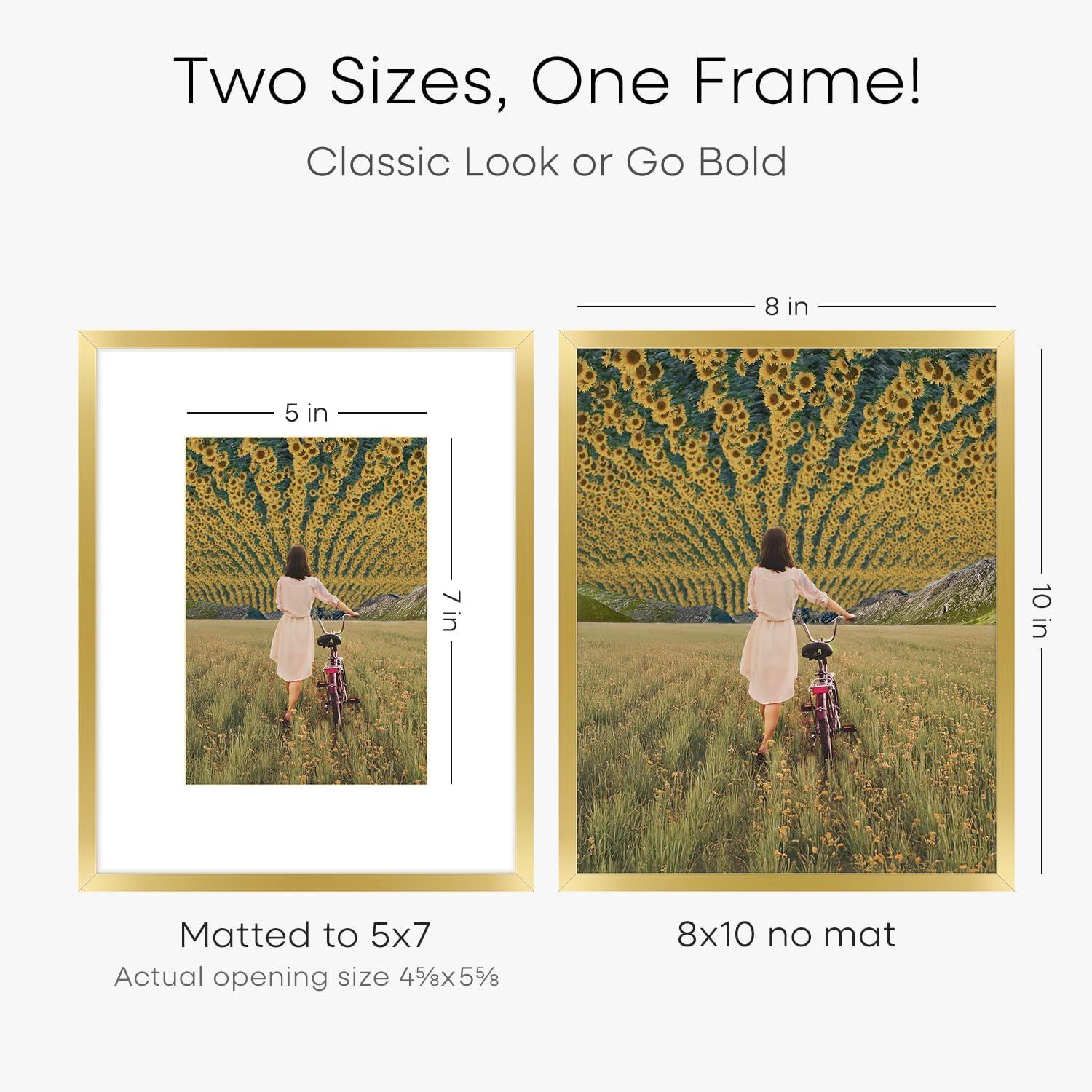 8x10 Frame Gold Picture Frame - Complete Modern Photo Frame Includes UV Acrylic Shatter Guard