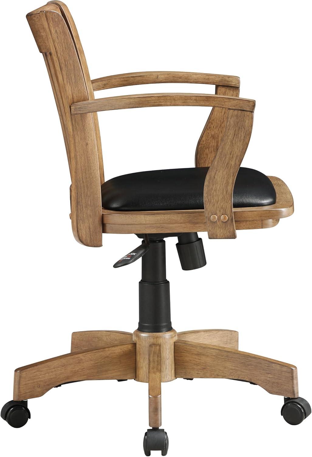 Adjustable Fruitwood Swivel Banker's Chair with Black Vinyl Seat