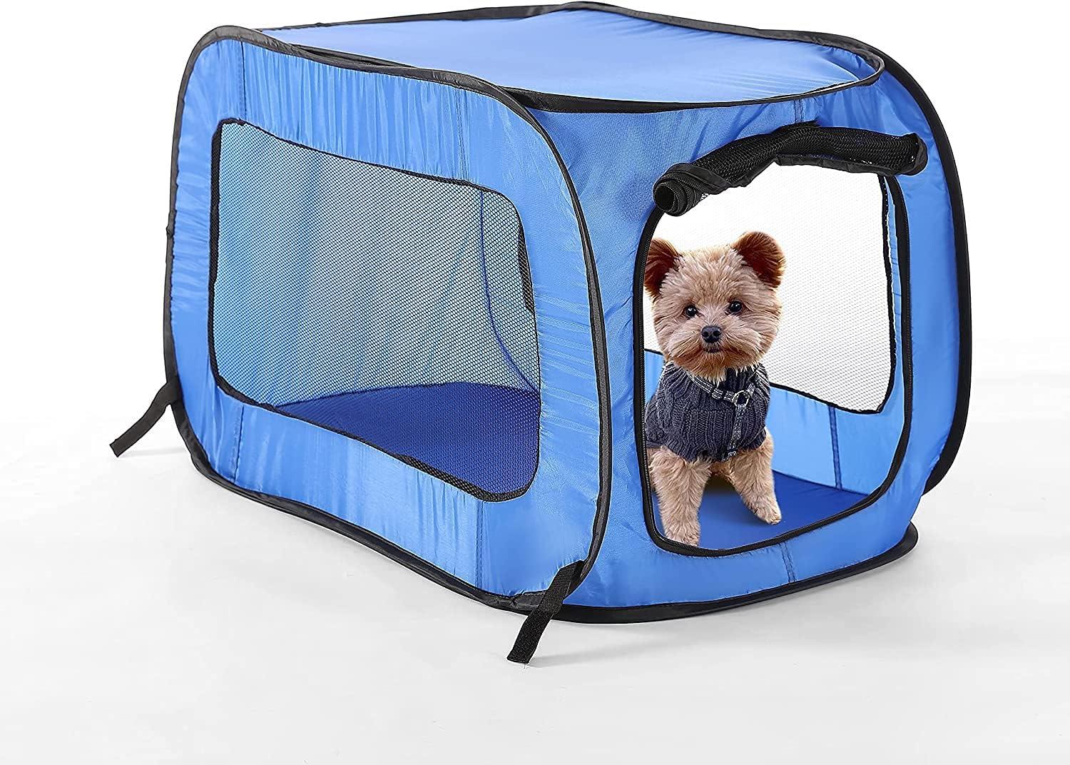 Blue Collapsible Polyester Pet Travel Crate with Mesh Panels