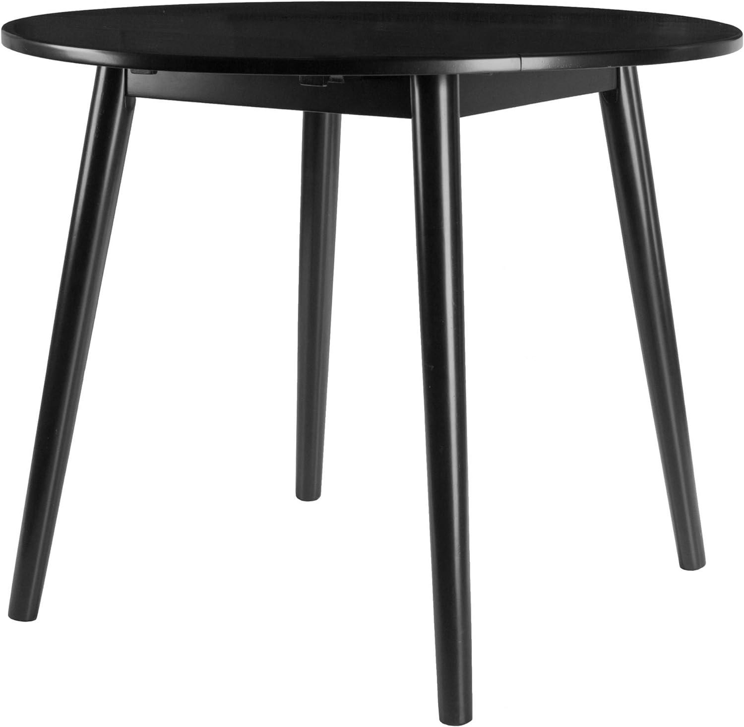 Mid-Century Modern Moreno Black Wood 36" Round Extendable Dining Table