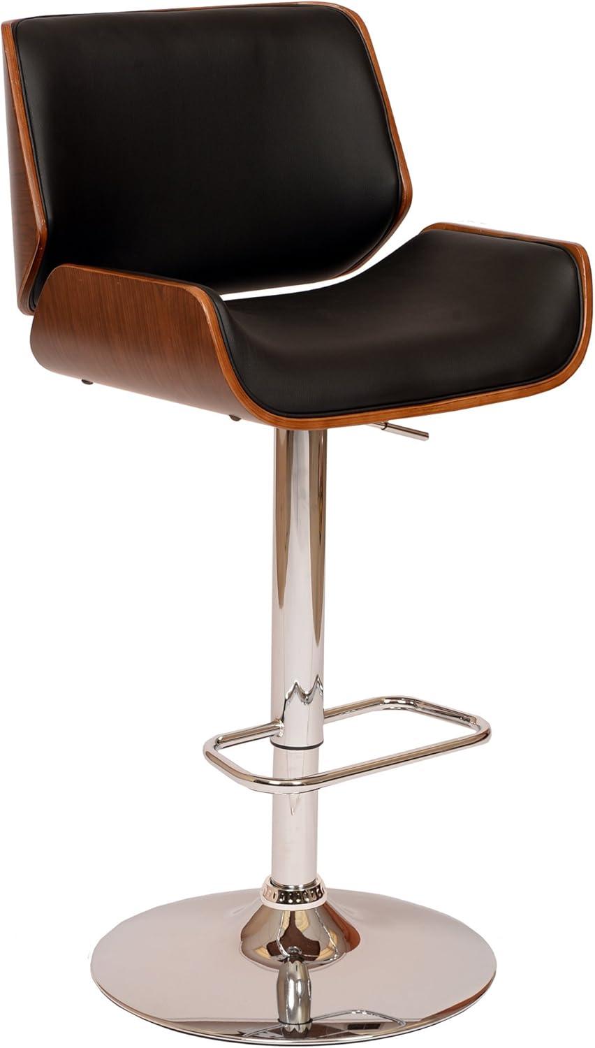 London Swivel Barstool Black/Walnut - Armen Living: Chrome Metal, Adjustable, Faux Leather