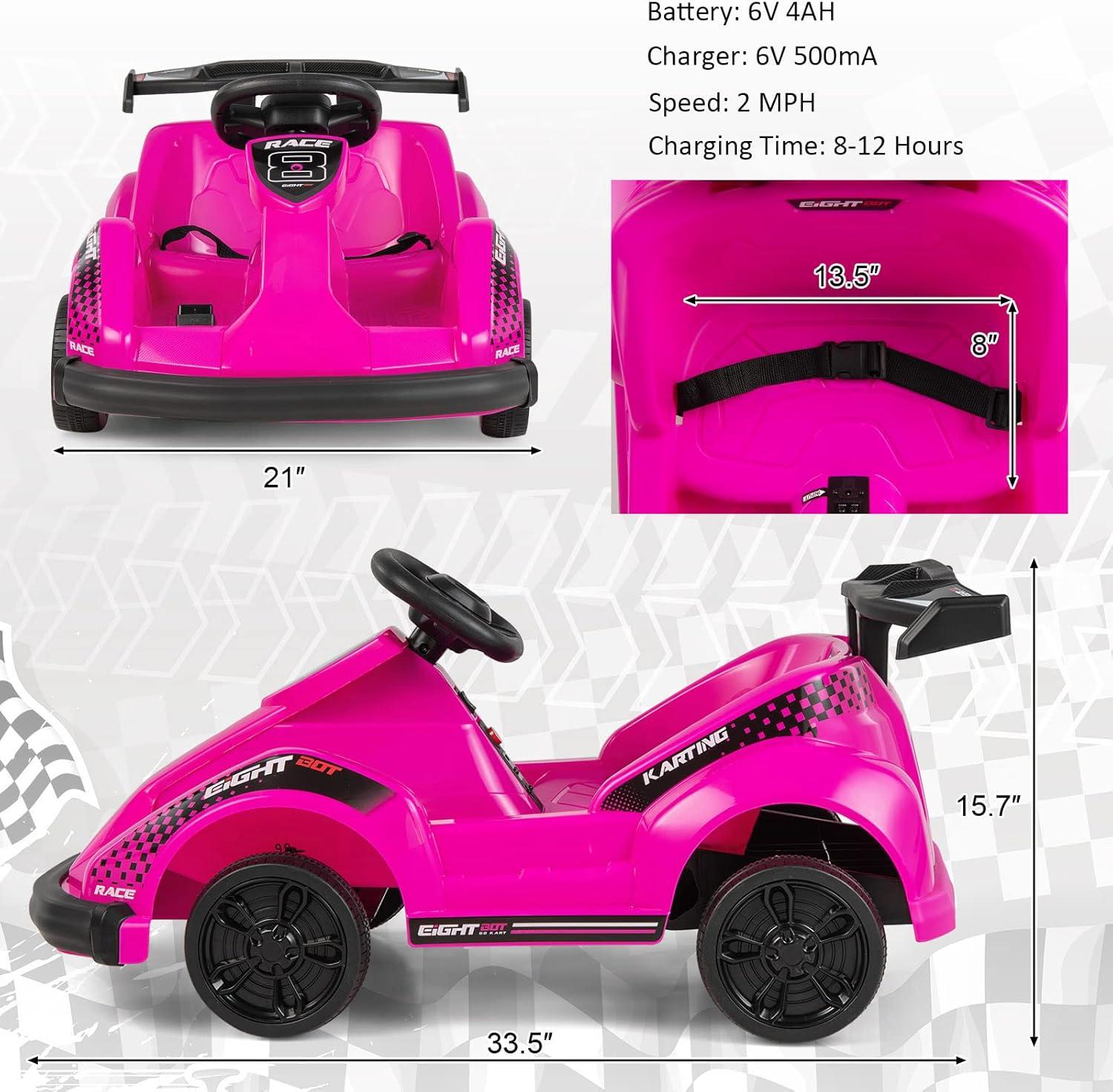 Costway 6V Electric Go Kart for Kids Electric Ride On Car w/ 2.4G Remote Control w/Soft Start Sound and Music Function Pink