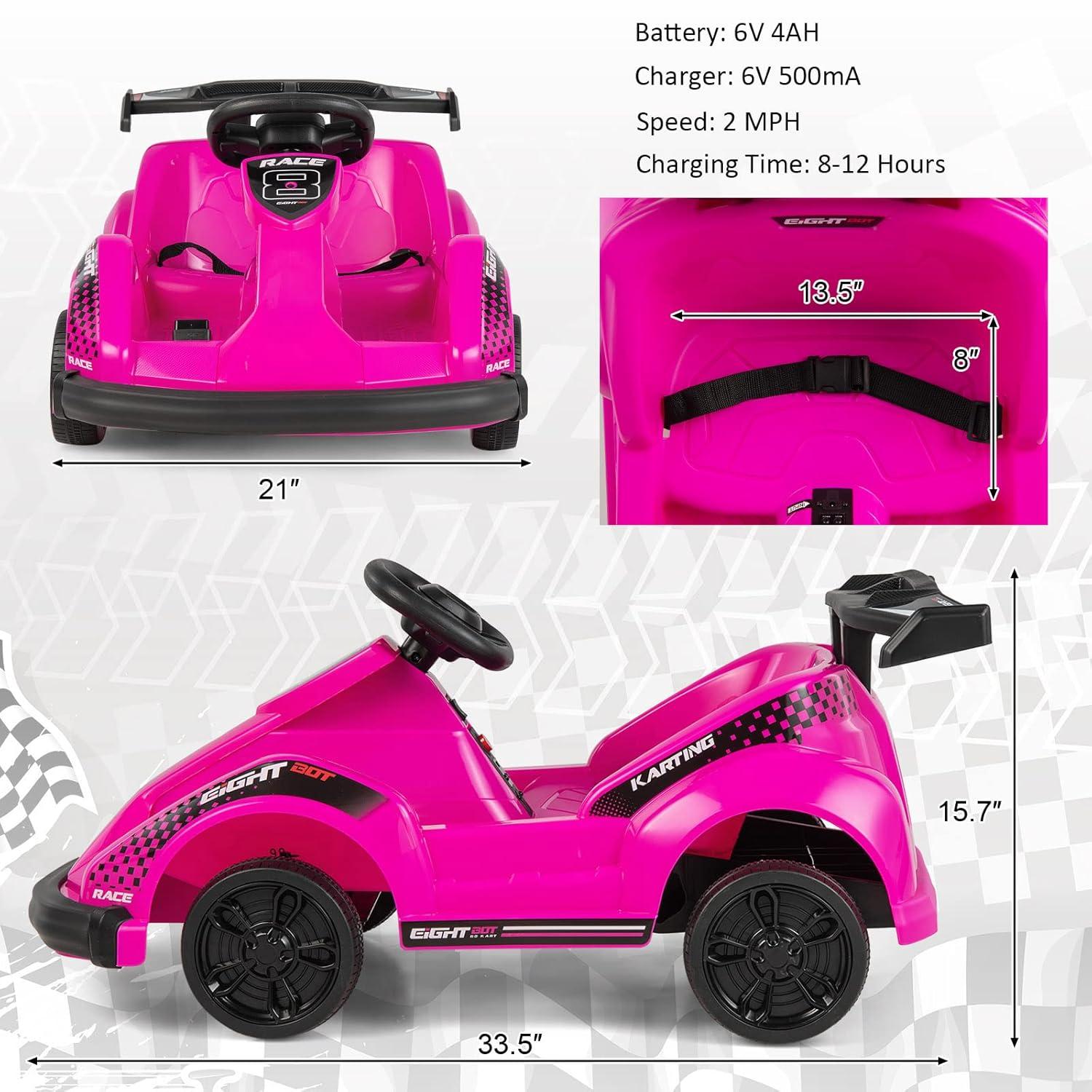 Costway 6V Electric Go Kart for Kids Electric Ride On Car w/ 2.4G Remote Control w/Soft Start Sound and Music Function Pink