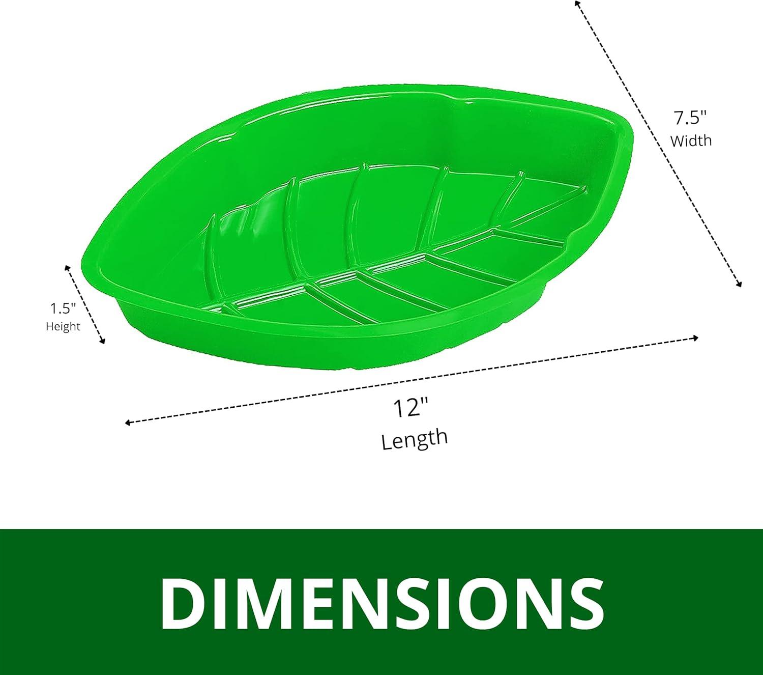 12-Pack Green Palm Leaf Plastic Serving Trays