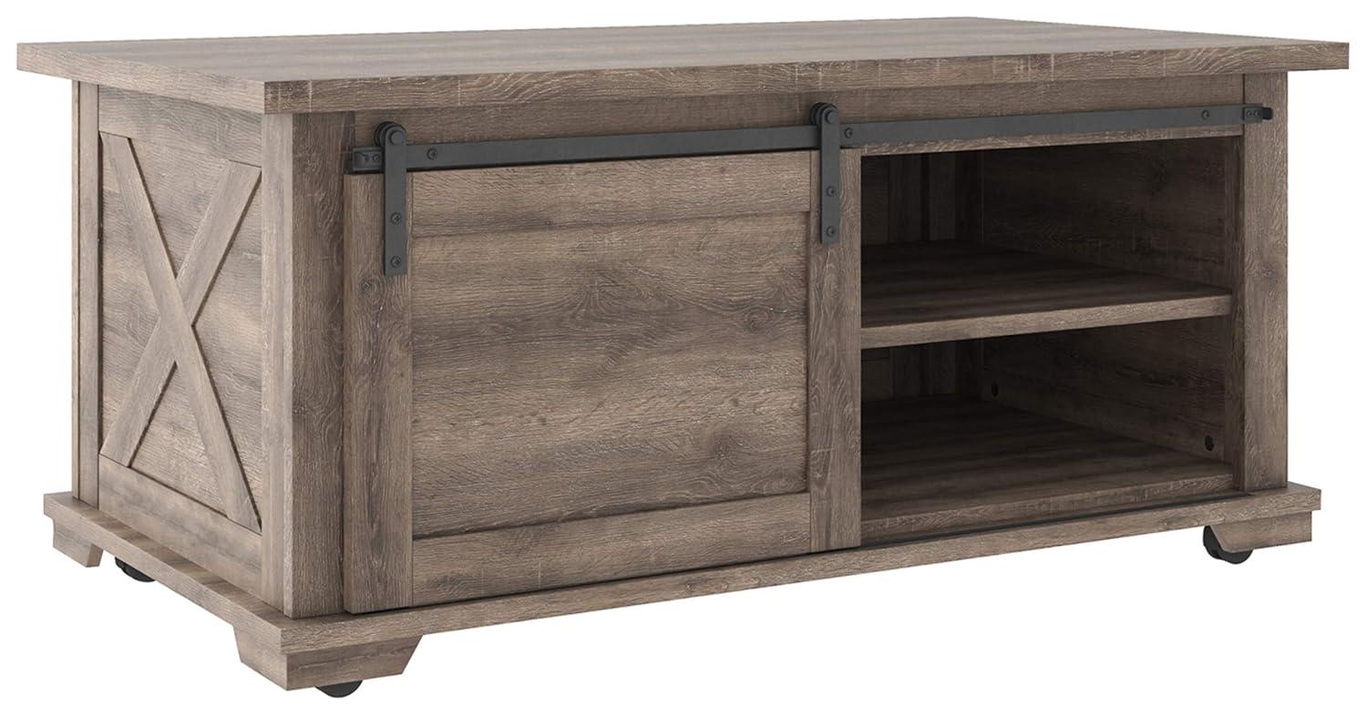 Contemporary Two-Tone Sliding Barn Door Coffee Table with Storage