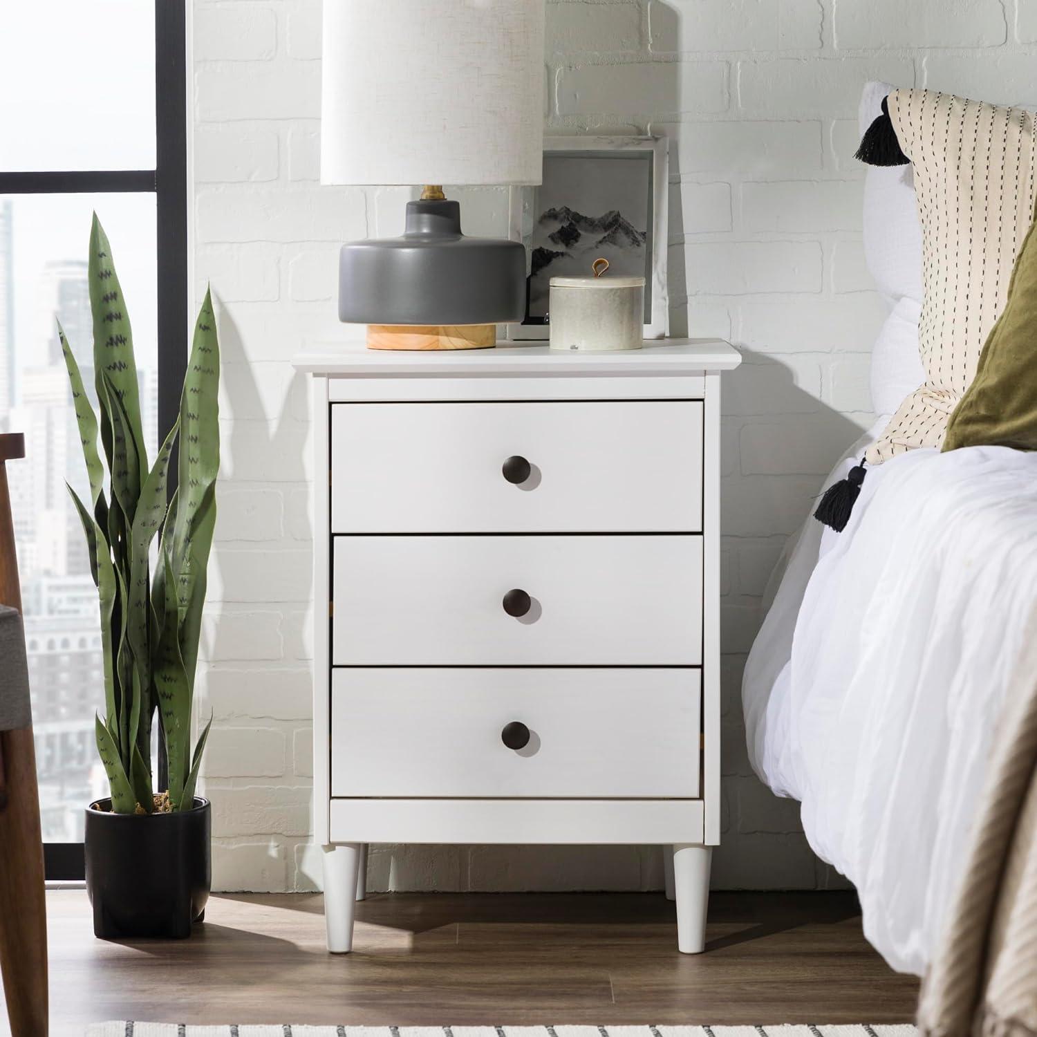 Modern White Painted 3-Drawer Solid Pine Nightstand