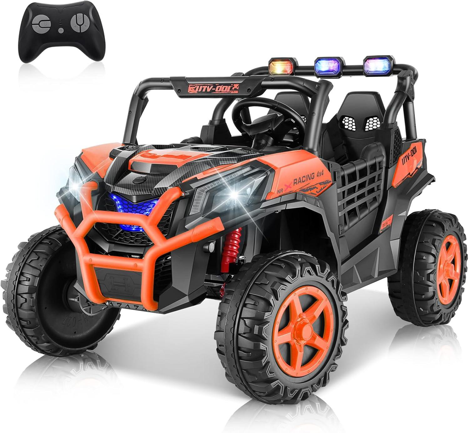 Ancheer 24v 2 Seater Ride on Car with Remote Control, 4WD/2WD Kids Power Electric Wheel UTV, 20" Spacious Seat, 4 Shock Absorbers, Music, Bluetooth, 24 Volt Ride On Toys for Boys/Girls