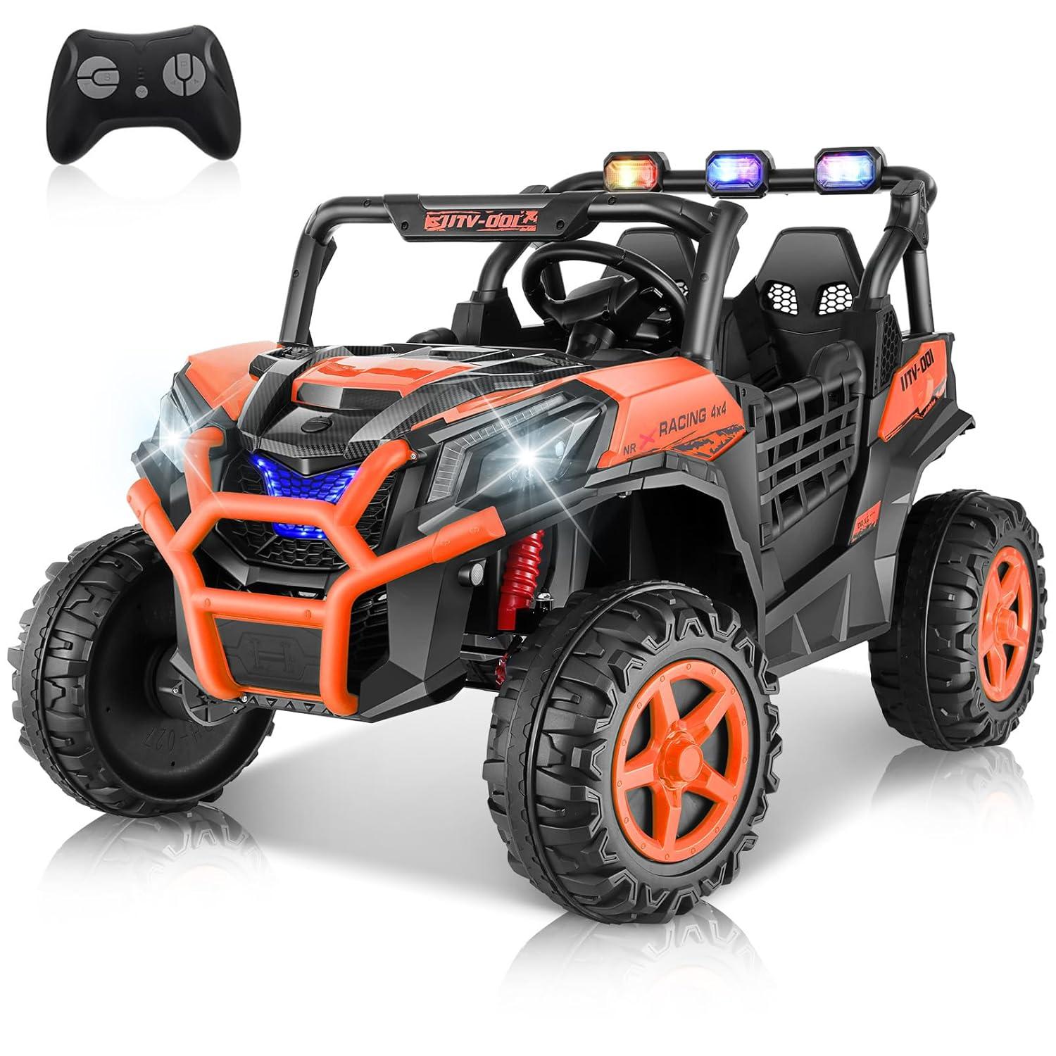 Ancheer 24v 2 Seater Ride on Car with Remote Control, 4WD/2WD Kids Power Electric Wheel UTV, 20" Spacious Seat, 4 Shock Absorbers, Music, Bluetooth, 24 Volt Ride On Toys for Boys/Girls
