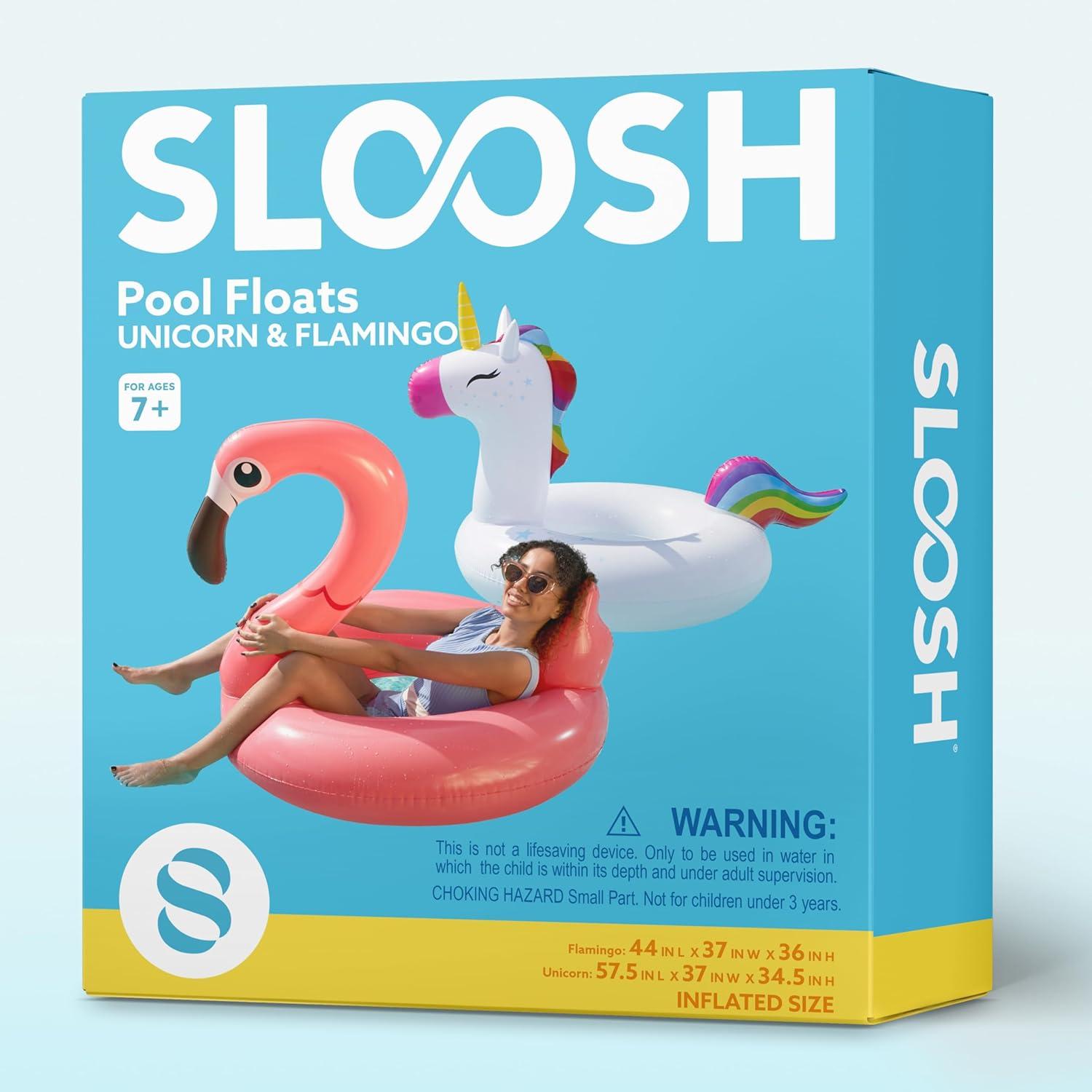 Joyfy 2 Packs Pool Floats Tube, Inflatable Unicorn Flamingo Pool Toys Floaties with Headrest, Pool Swim Ring for Kids Adults Beach Lake Summer Fun