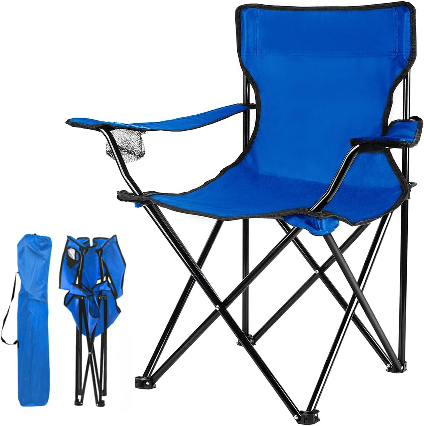 Blue Iron Frame Portable Folding Camping Chair with Storage Bag