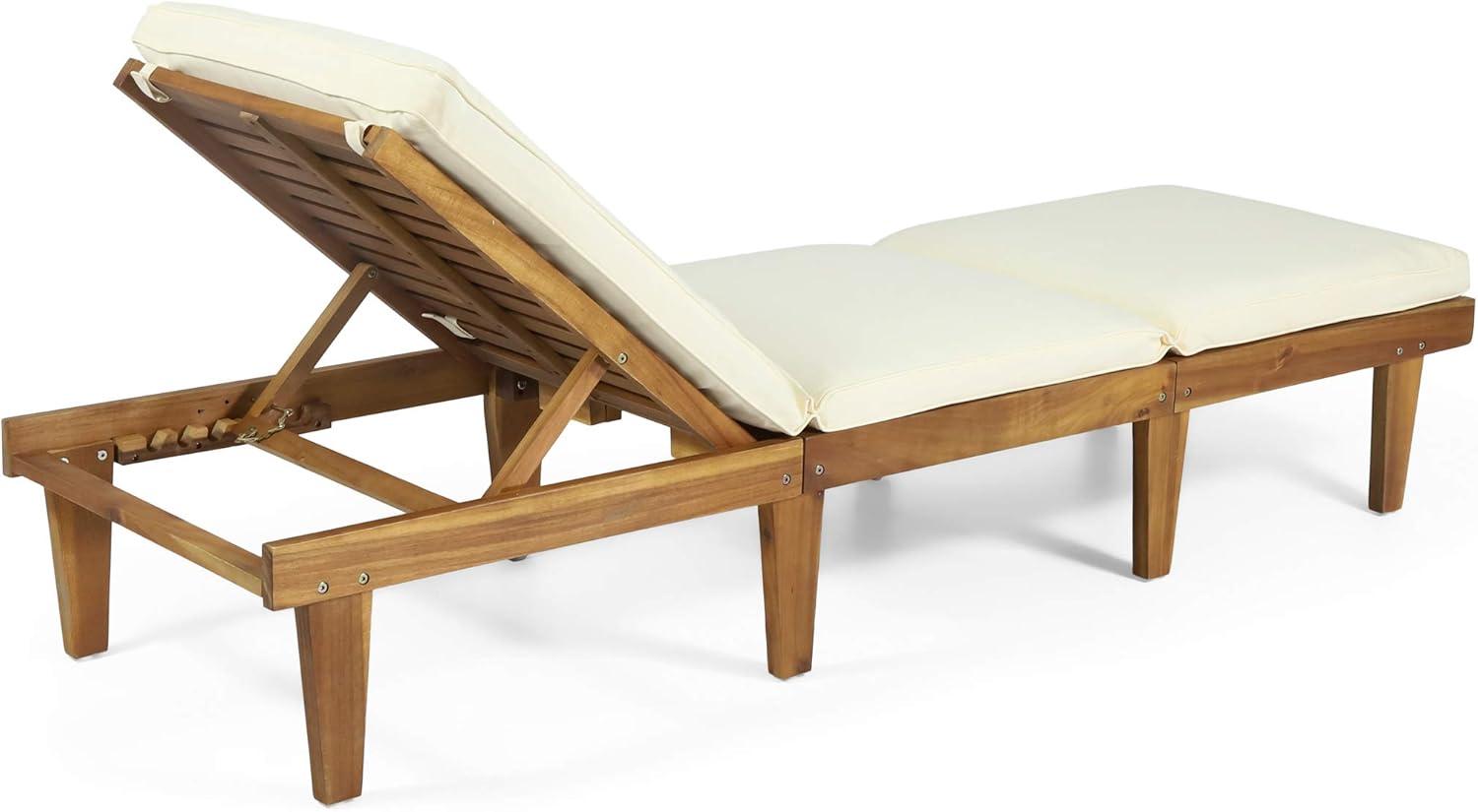 Ariana 3pc Acacia Wood Chaise Lounge Set - Teak/Cream - Christopher Knight Home: Outdoor Seating with Accent Table