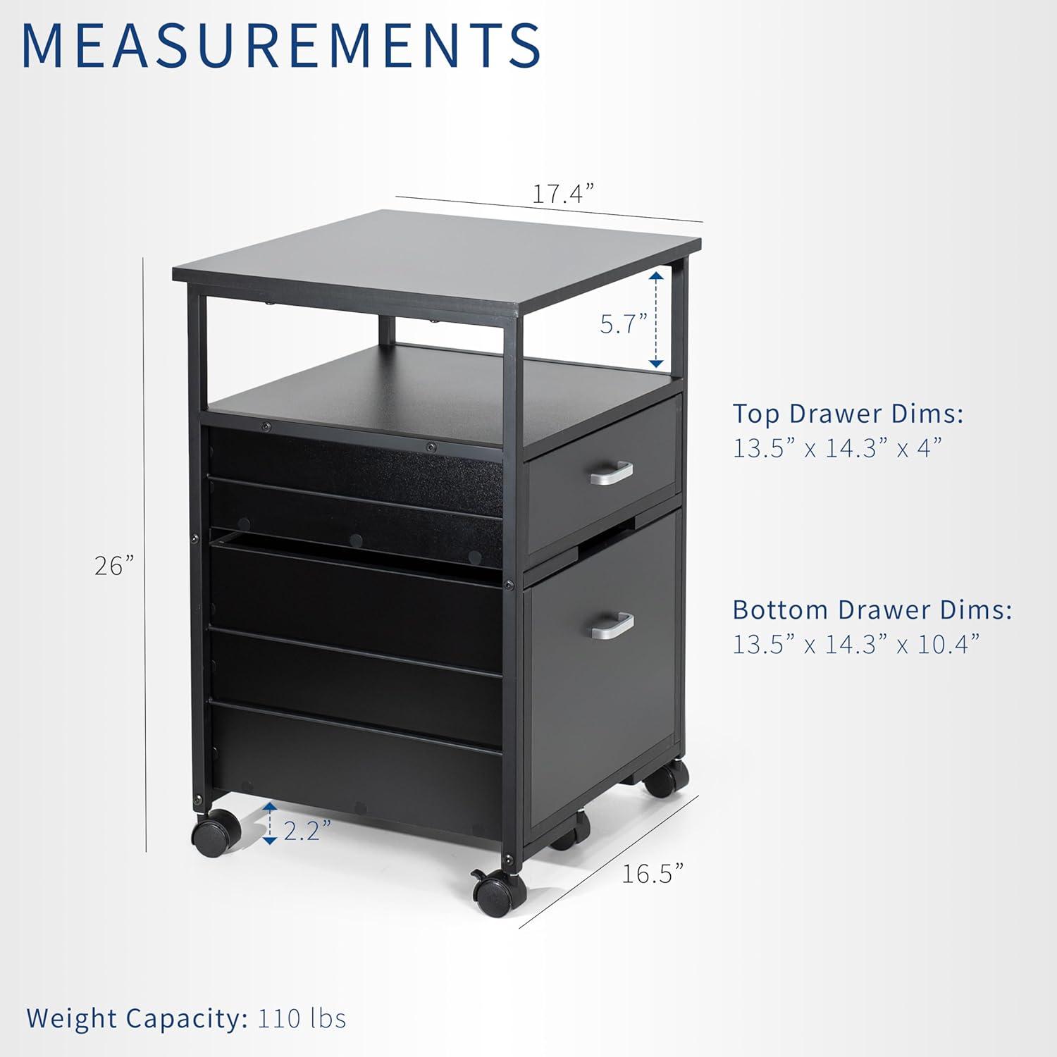 Tyslan Wooden 2 Drawer Mobile Filing Cabinet with Anti-Tipping Wheel, Storage Cabinet for Home and Office, Black, FILE-WC01B