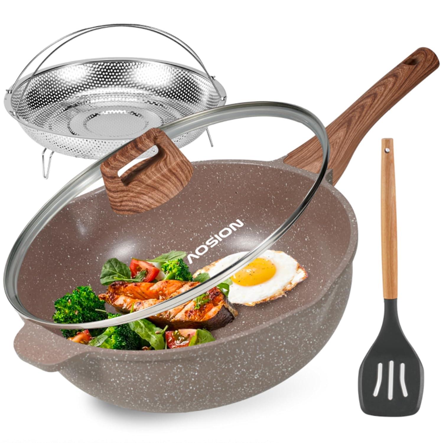 ARC 11 Inch Nonstick Deep Frying Pan Skille With Lid,5qt Sauté Pan For Cooking With Steam Rack,healthy Large Skillet,stay Cool Handle, Induction Compatible, Pfoa & Pfas Free. (brown)