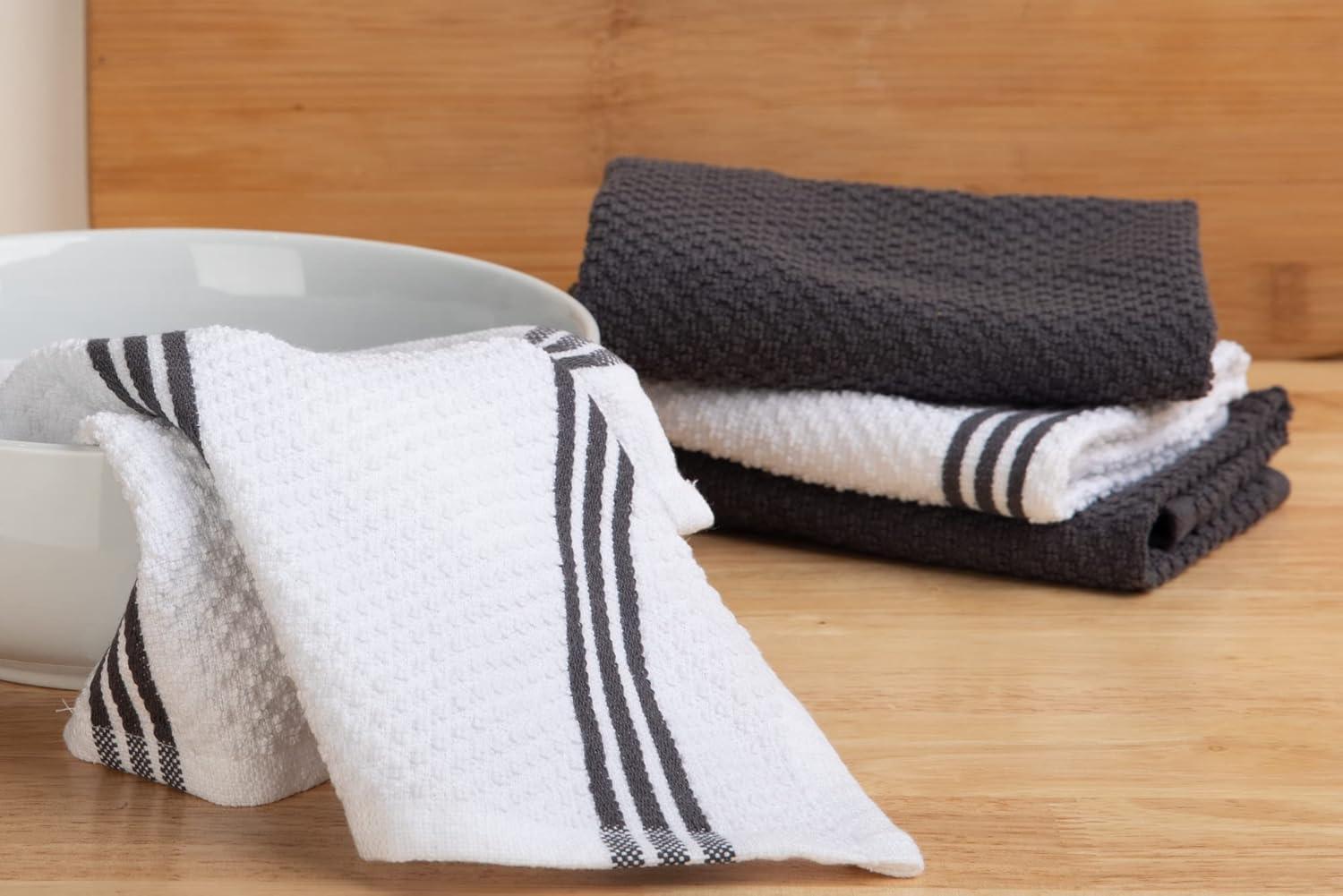 Sticky Toffee Kitchen Dishcloths Towels 100% Cotton, Set of 8, Gray and White Dish Cloth Towels, 12 in x 12 in