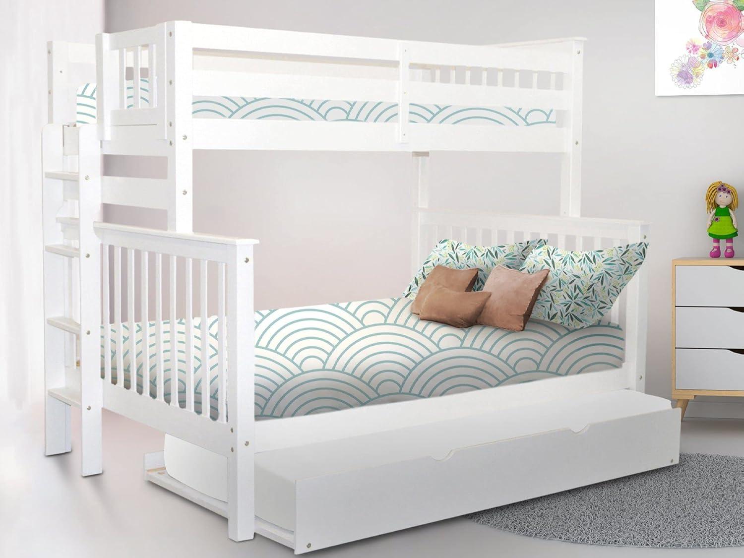 Bedz King Bunk Beds Twin over Full Mission Style with End Ladder and a Twin Trundle, White